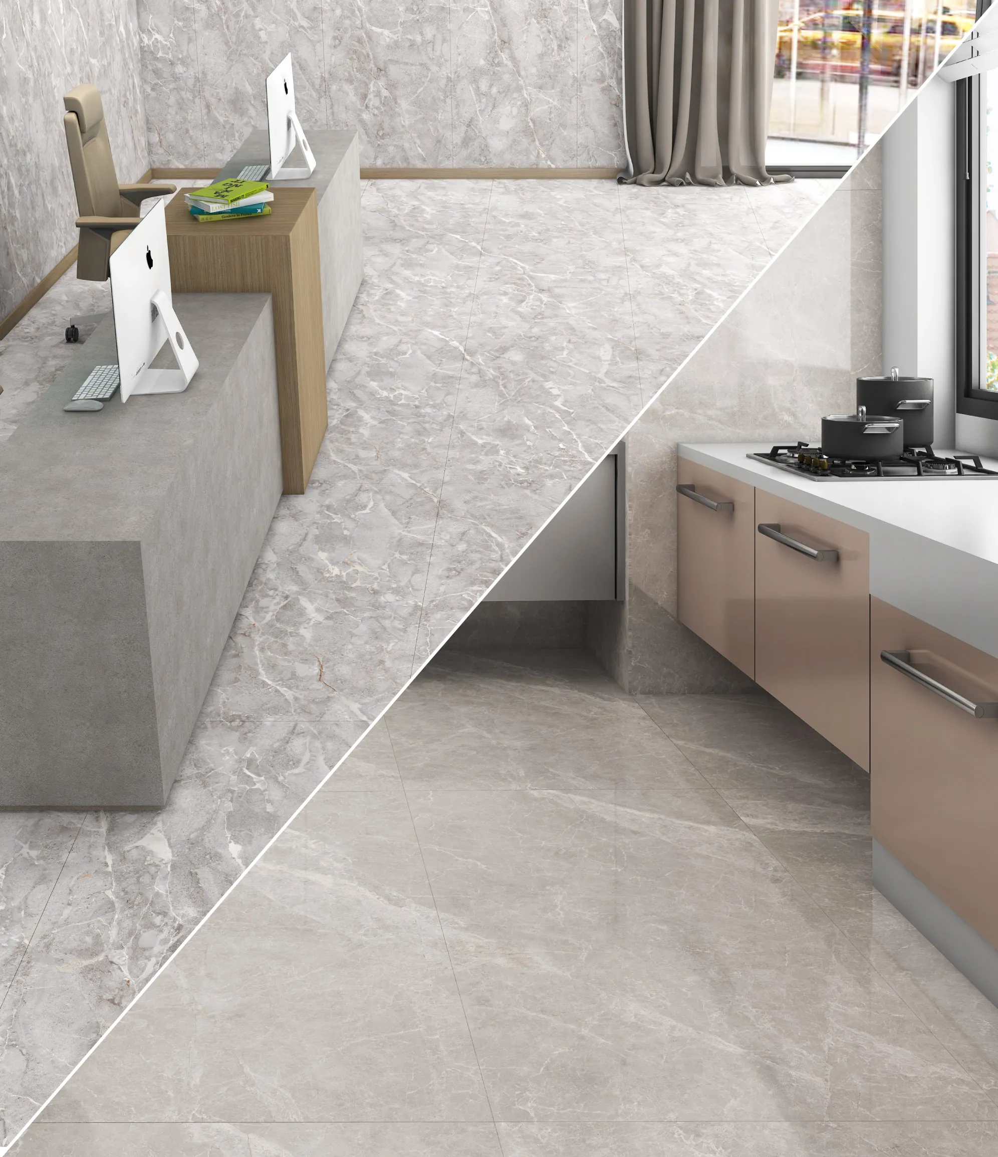 Large-format Letoza tiles laid with few joints