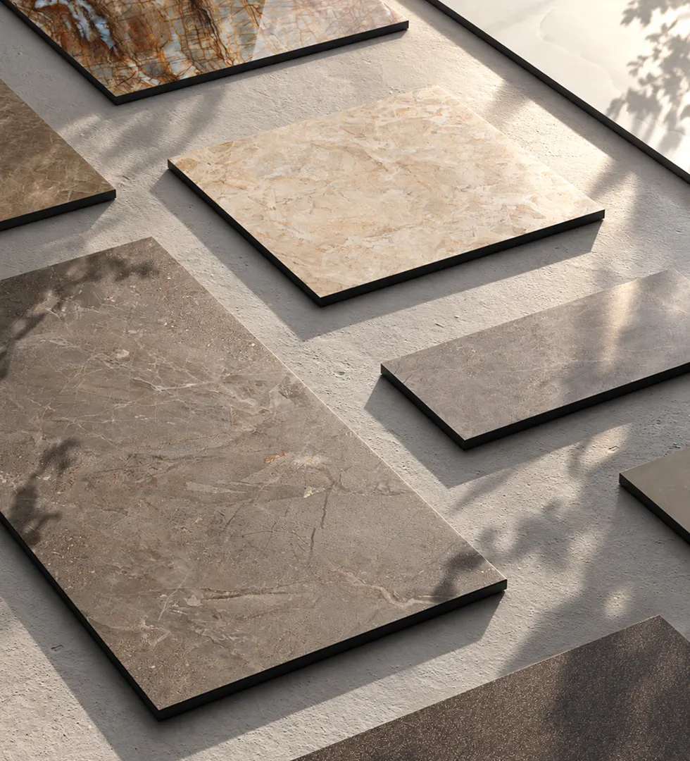 Letoza tiles laid out in different formats and surface finishes