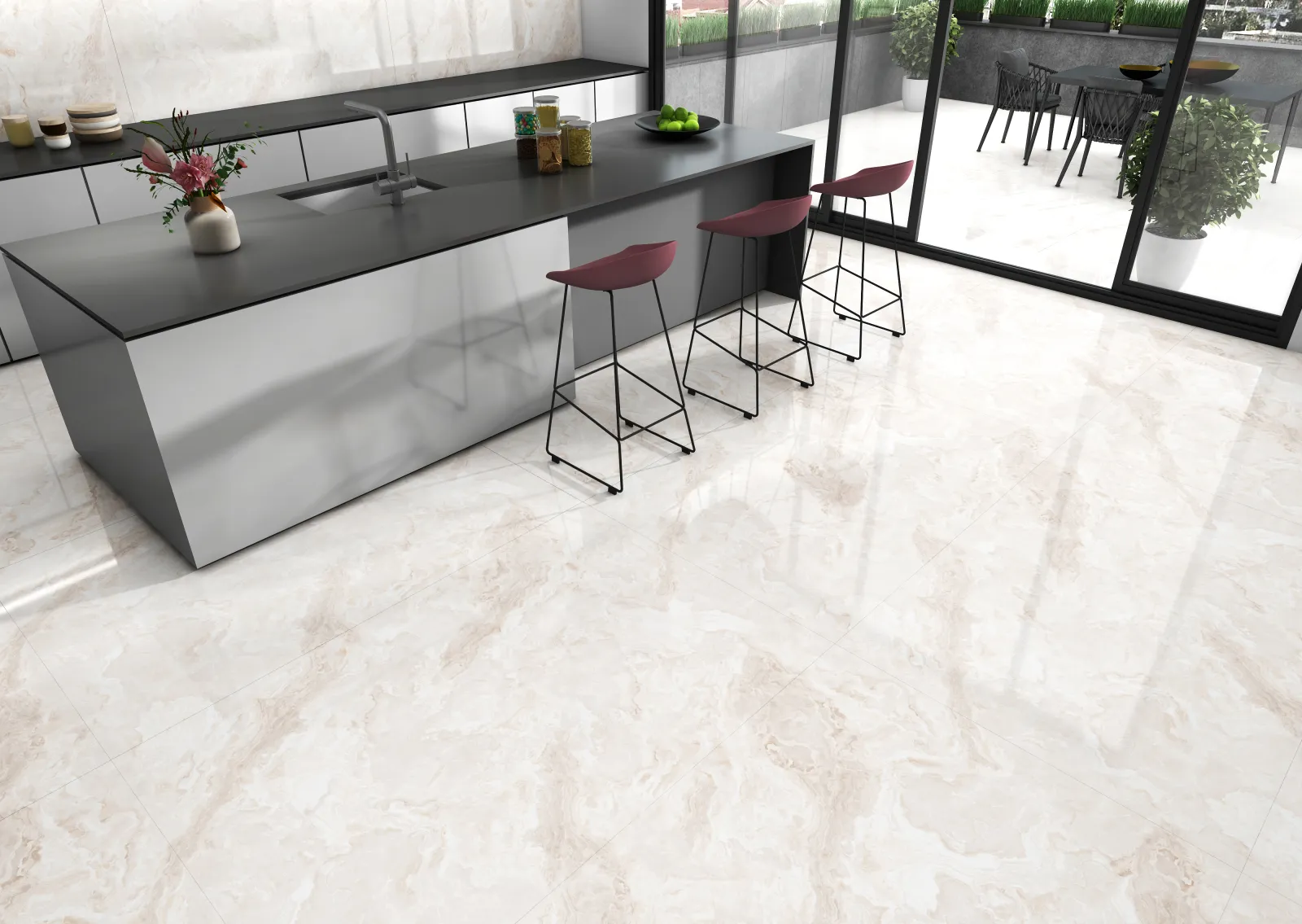 Italian Onyx Crema — in a space