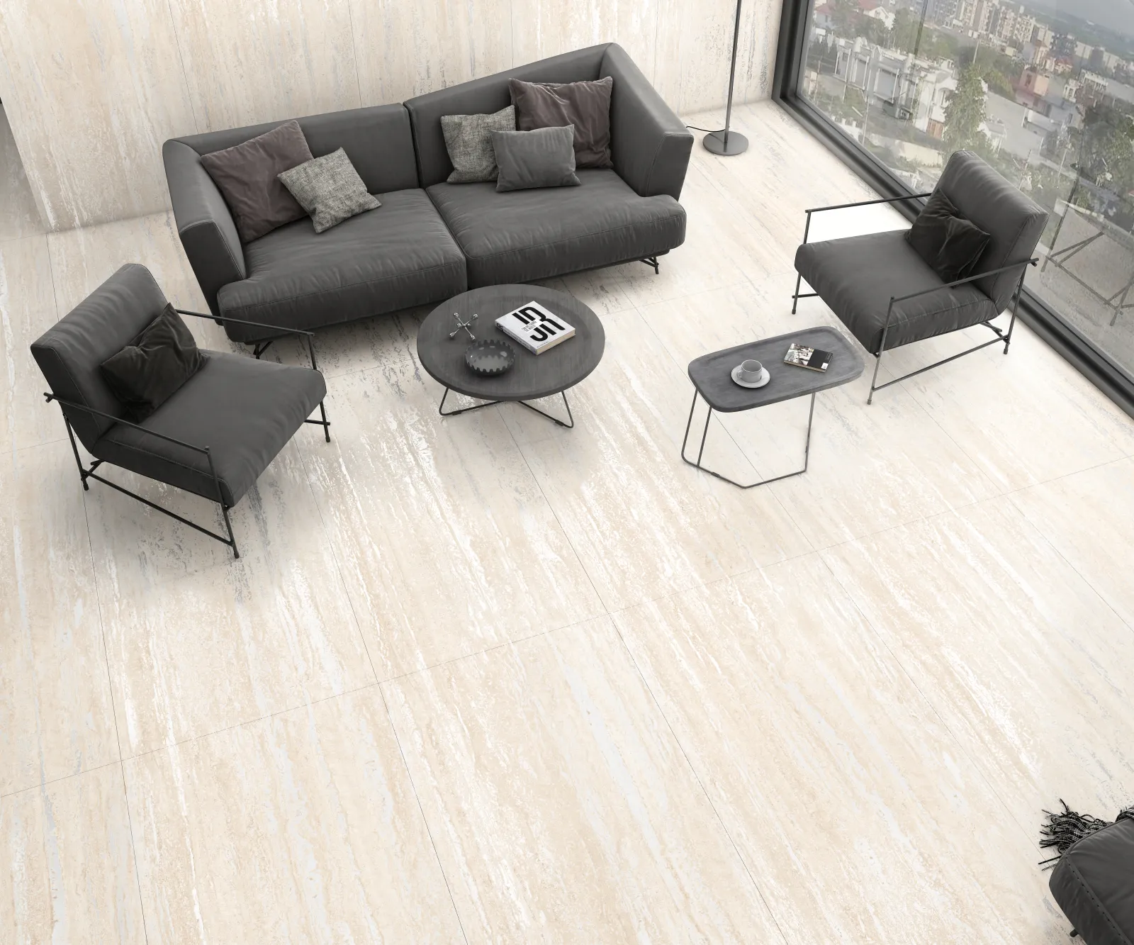 Traventino Crema — in a space