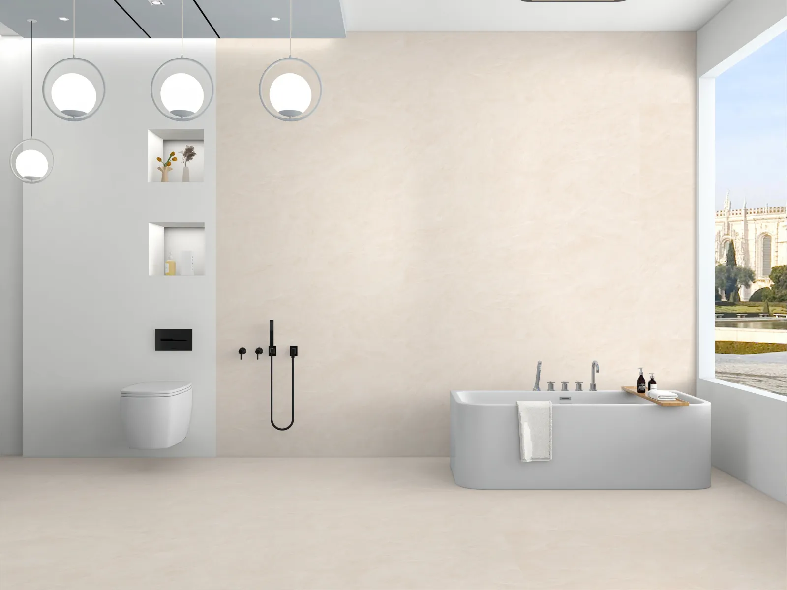 Earth Stone Crema — in a space