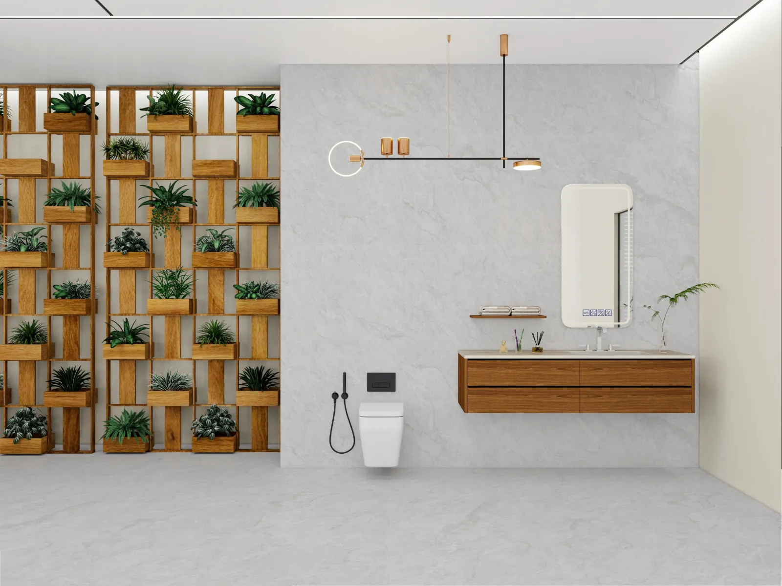 Carrara Pearl — in a space