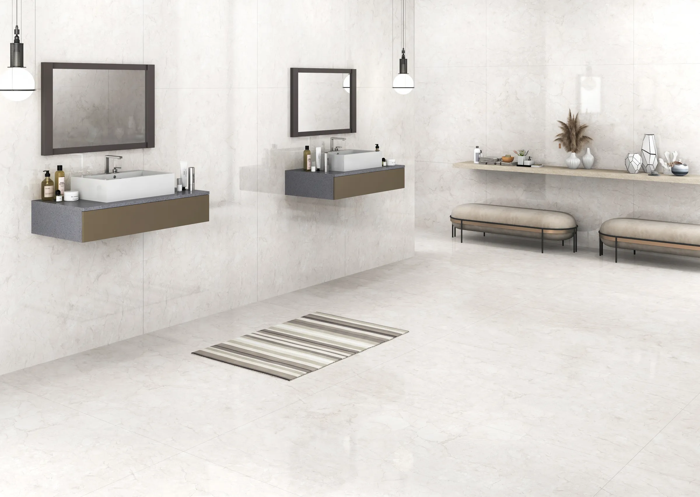 Coral Silver tiles in a room setting
