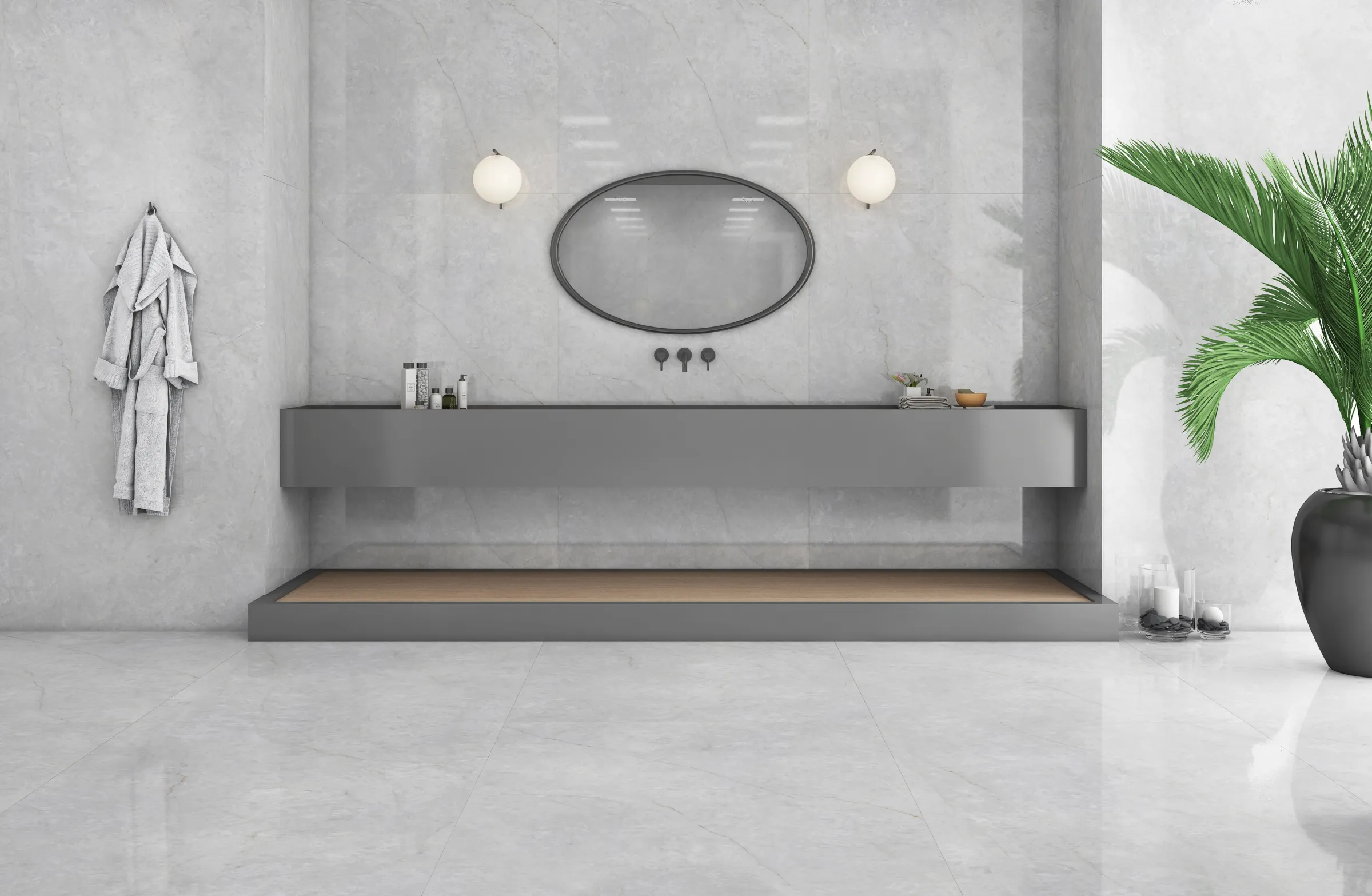 Alexa Neo Grey tiles in a room setting