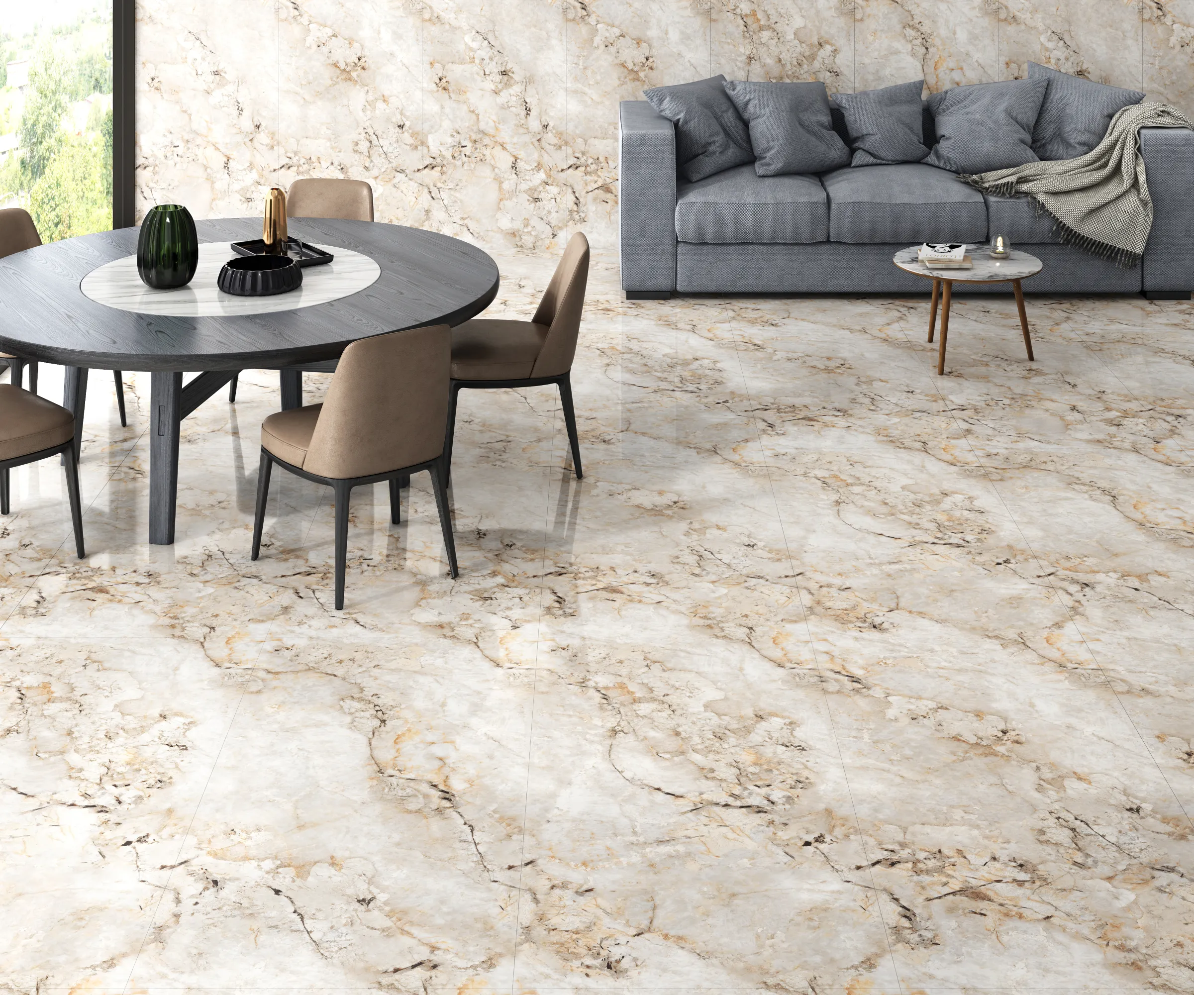 Almond Gold tiles in a room setting