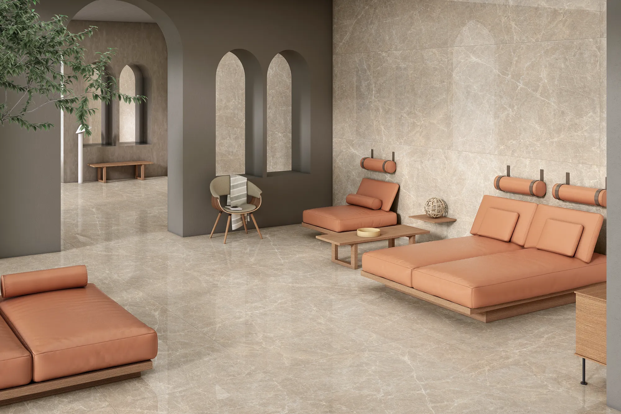 Ardour Tan tiles in a room setting