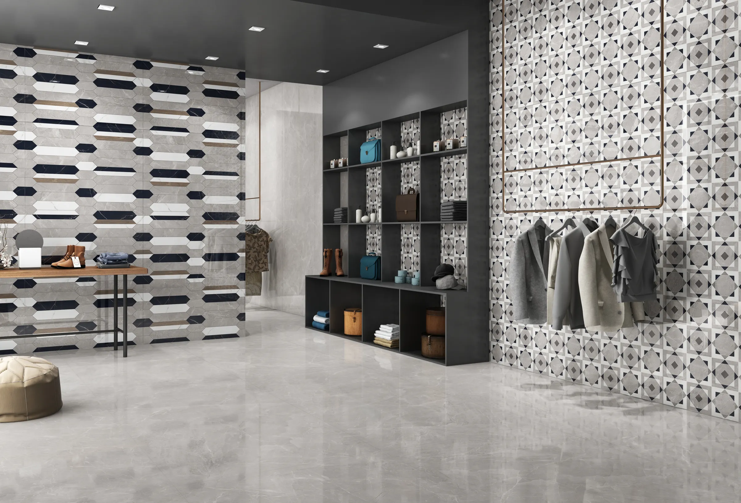 Hydra Grey Decor-02 tiles in a room setting