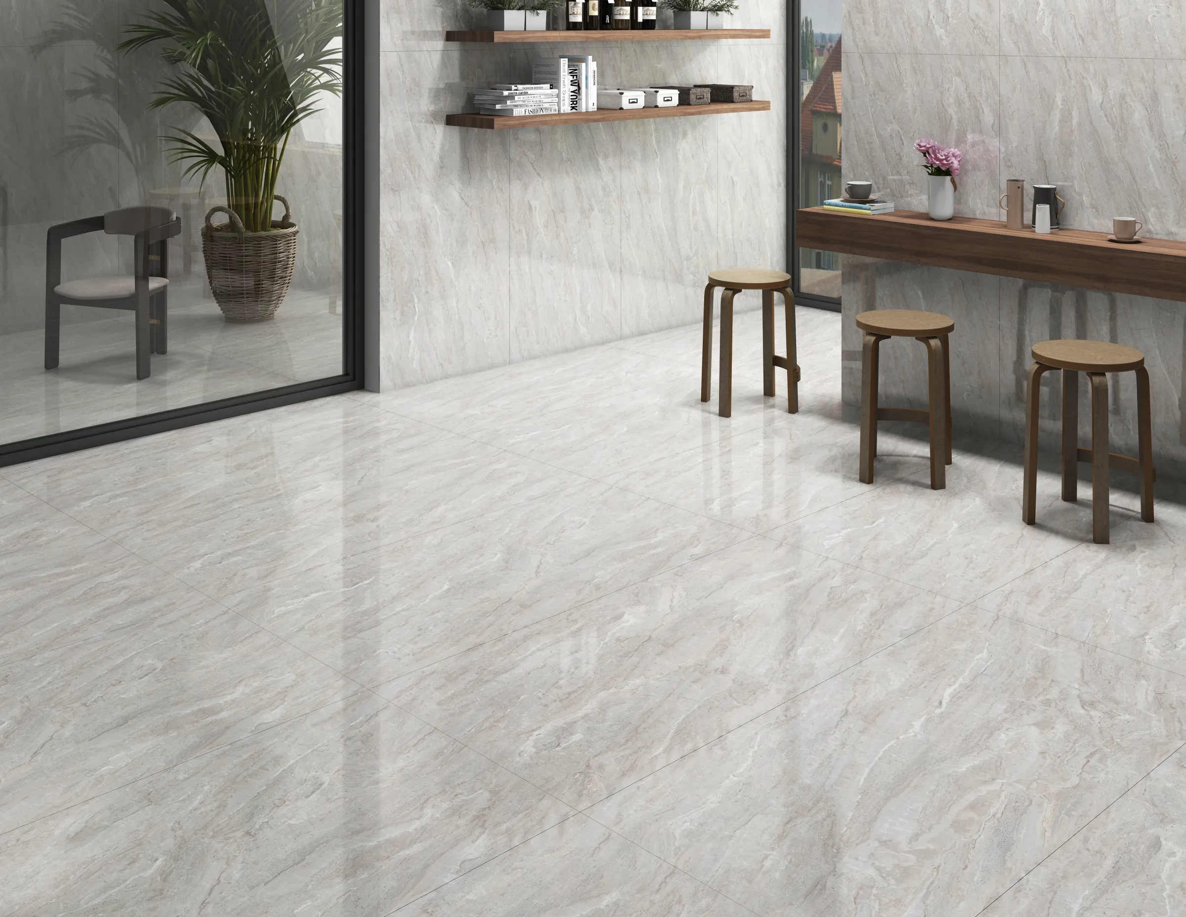 Monterial Grey tiles in a room setting
