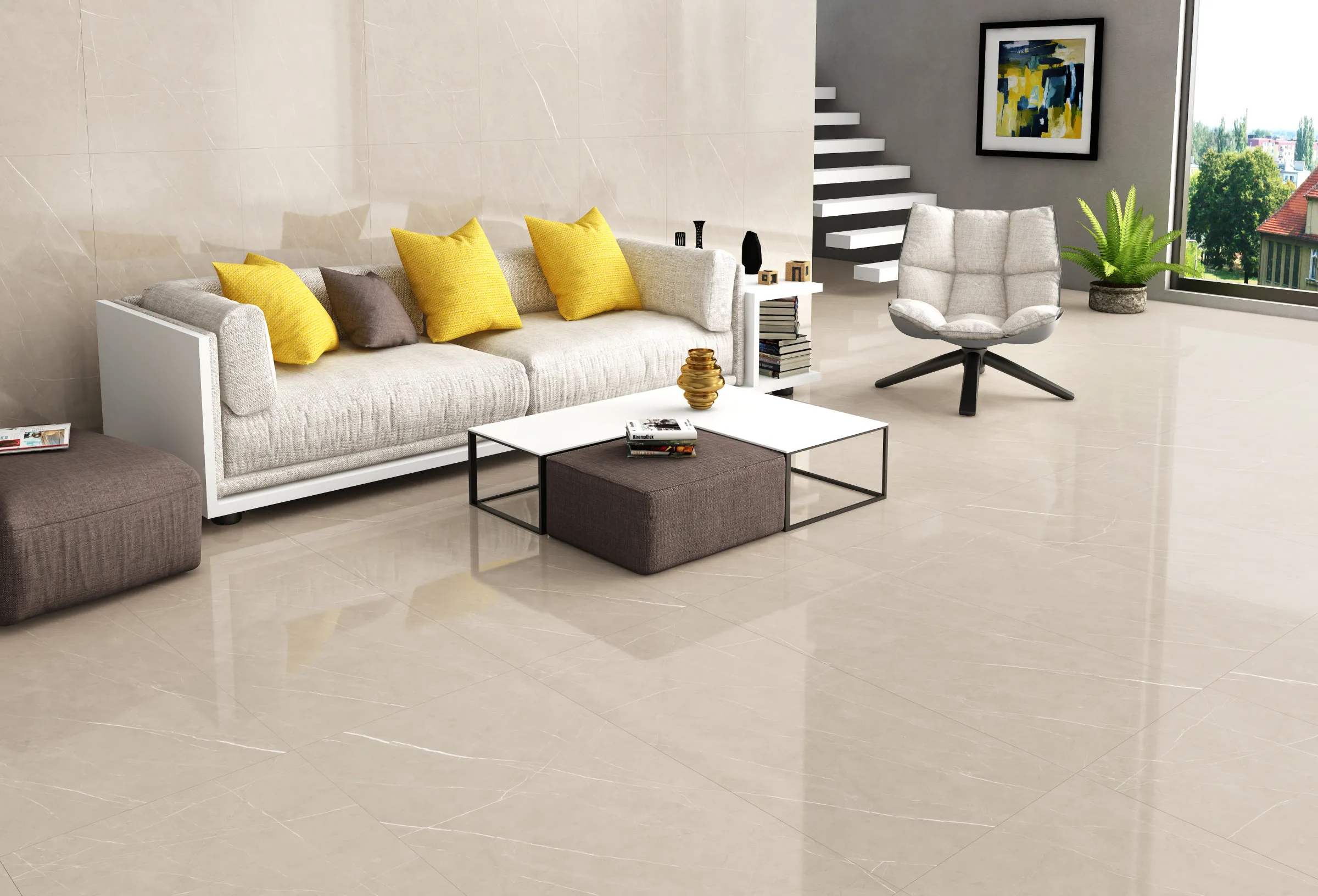 Pietra Grey Lt tiles in a room setting