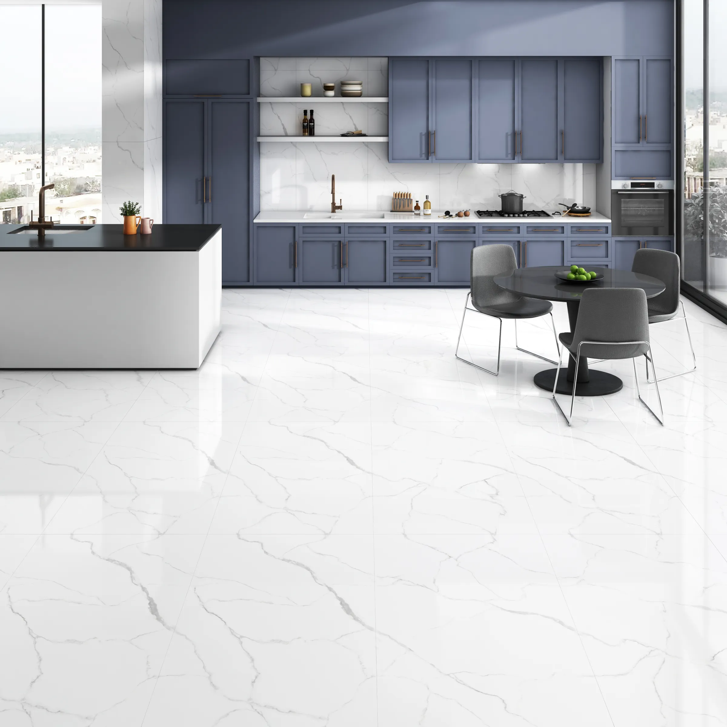 Statuario Astra tiles in a room setting