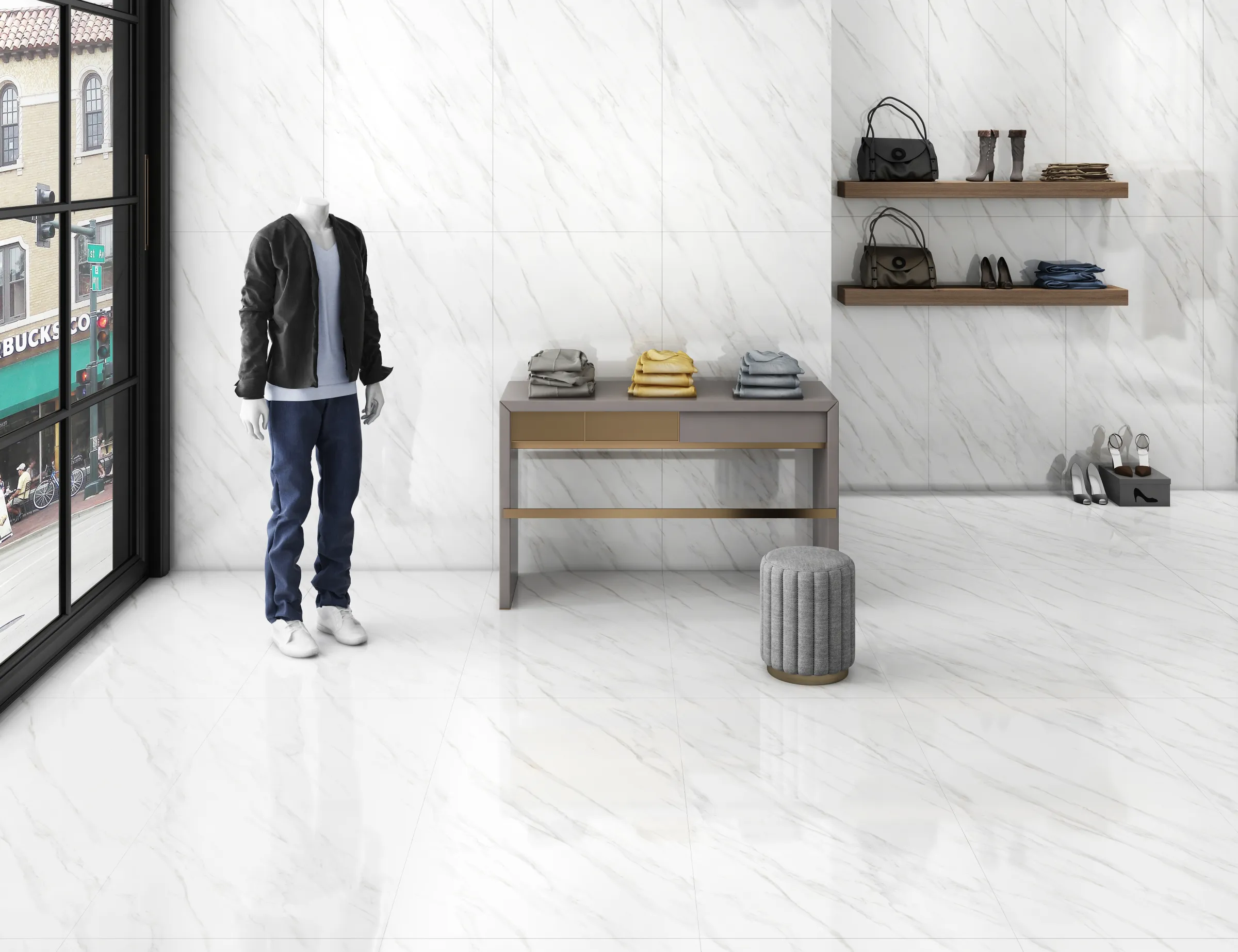 Statuario Mark tiles in a room setting