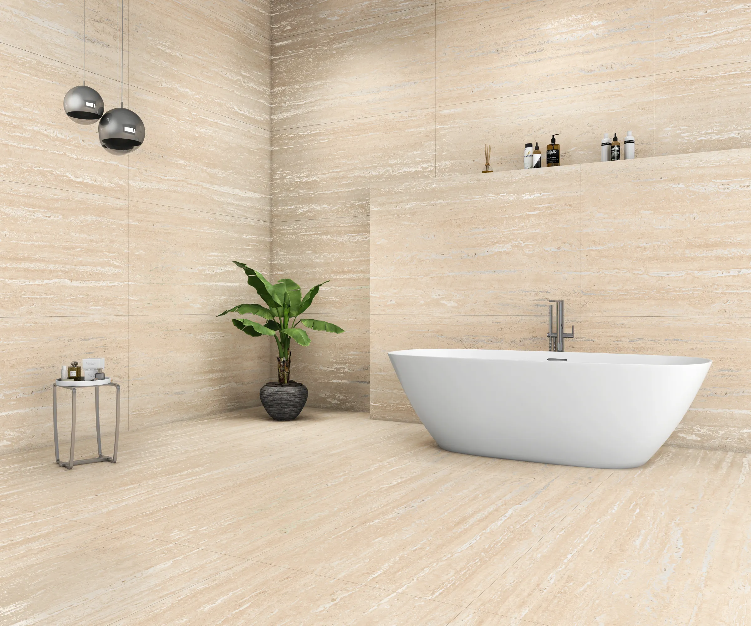 Traventino Beige tiles in a room setting