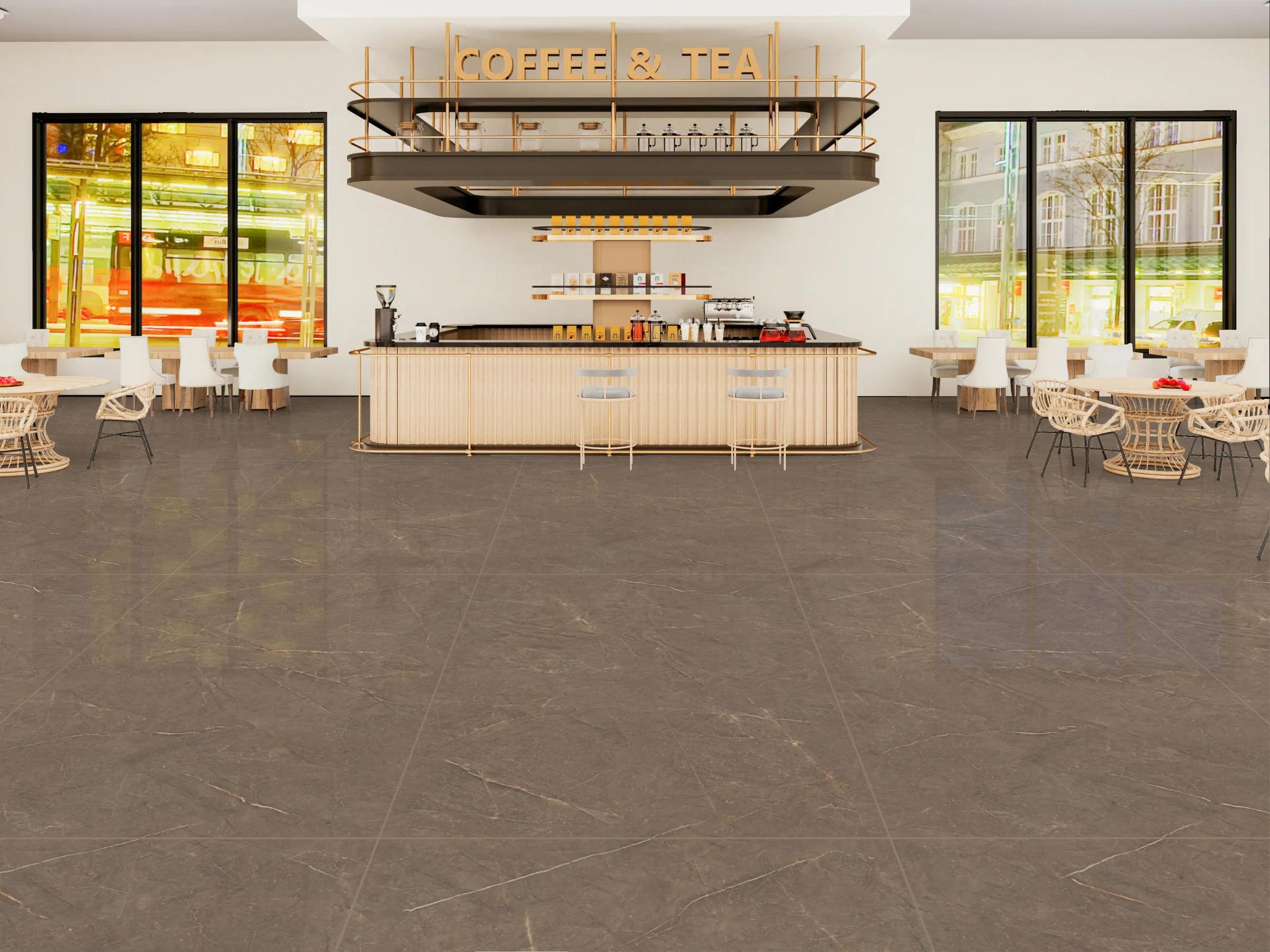 Carbis Mocha tiles in a room setting