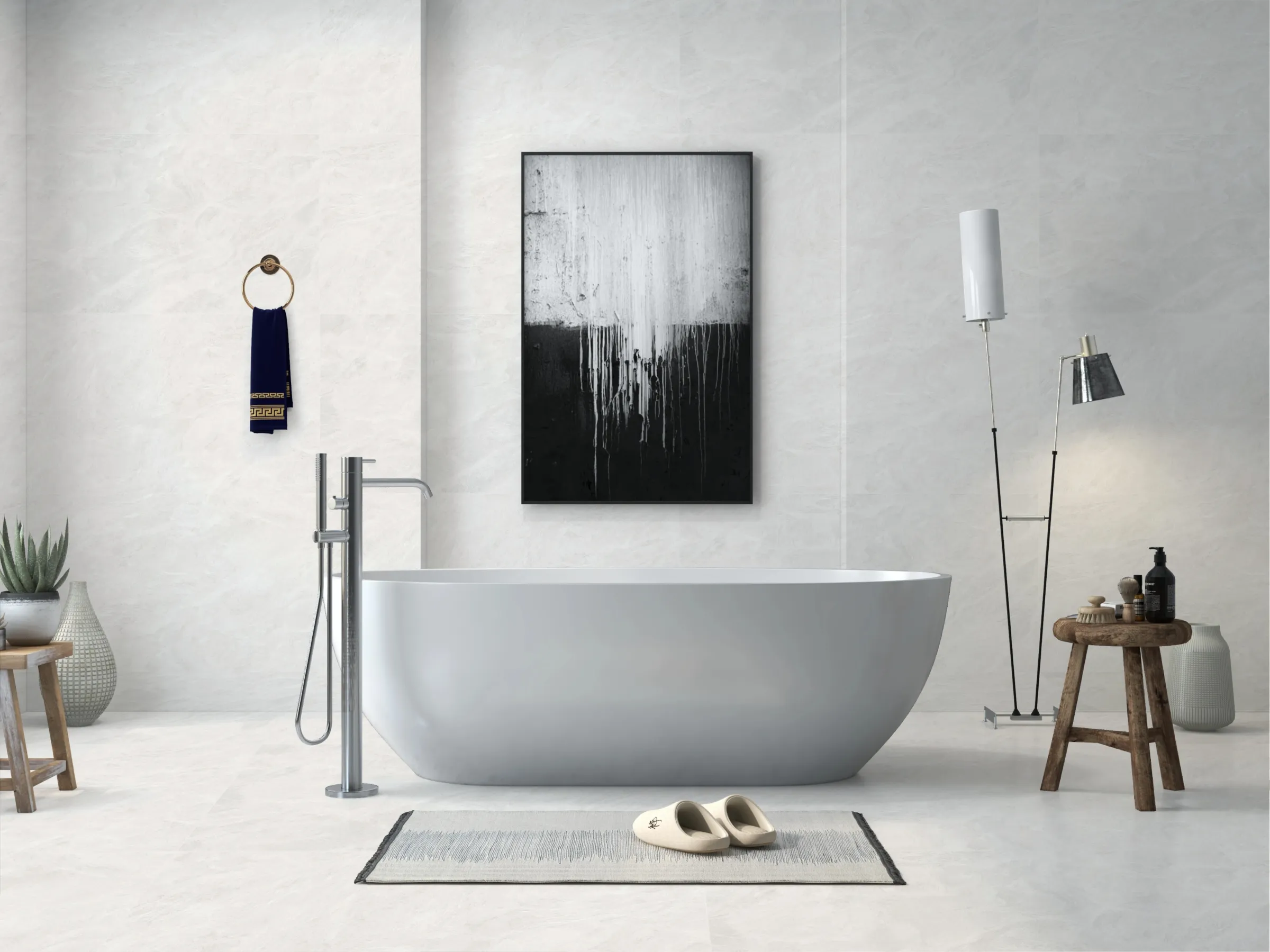 Earth Stone Bianco tiles in a room setting