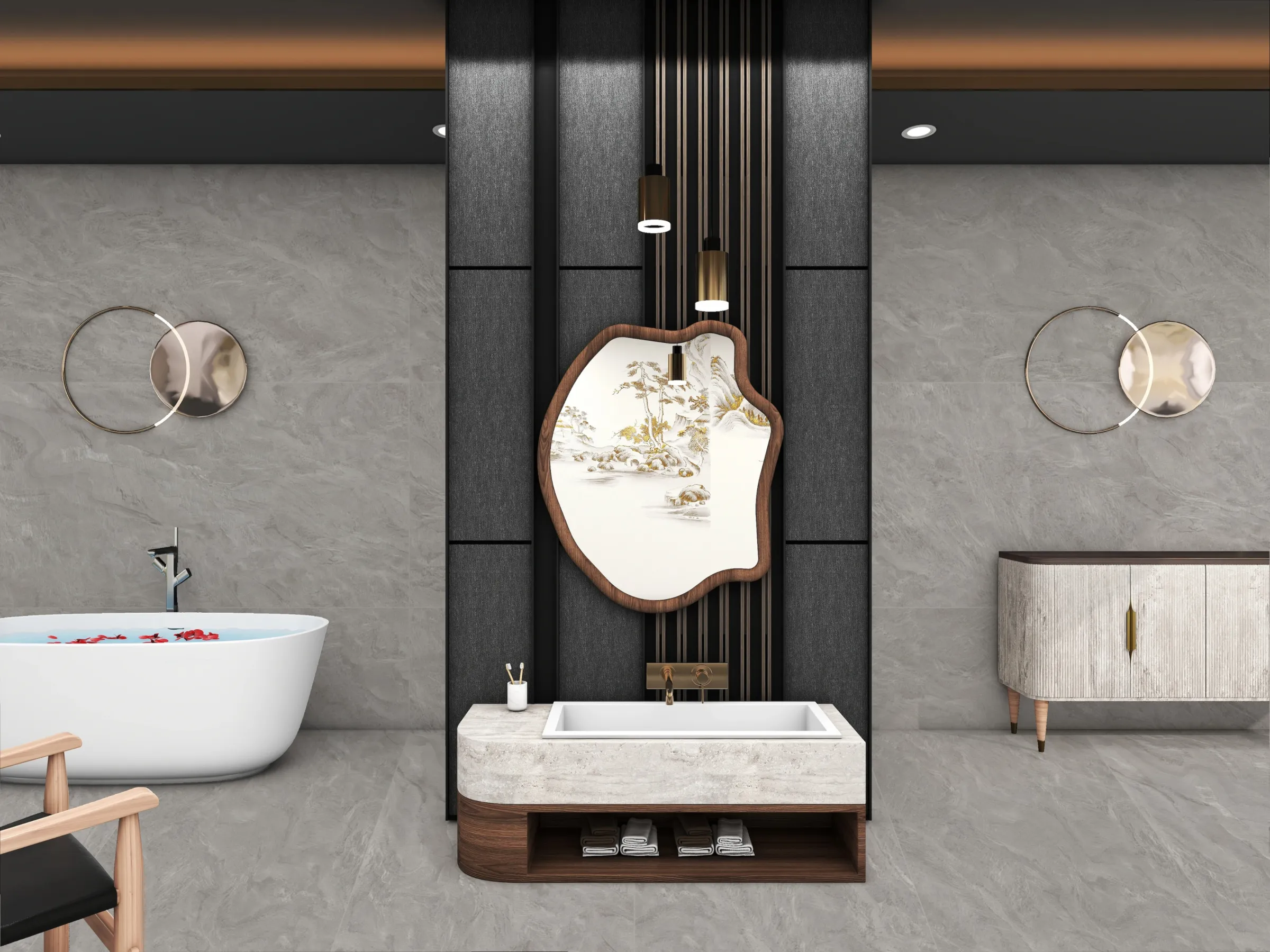 Earth Stone Grey tiles in a room setting