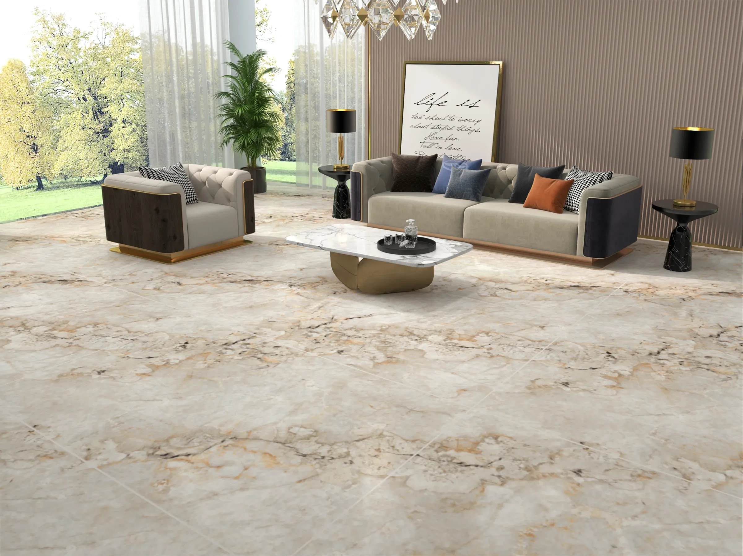 Helios Gold tiles in a room setting