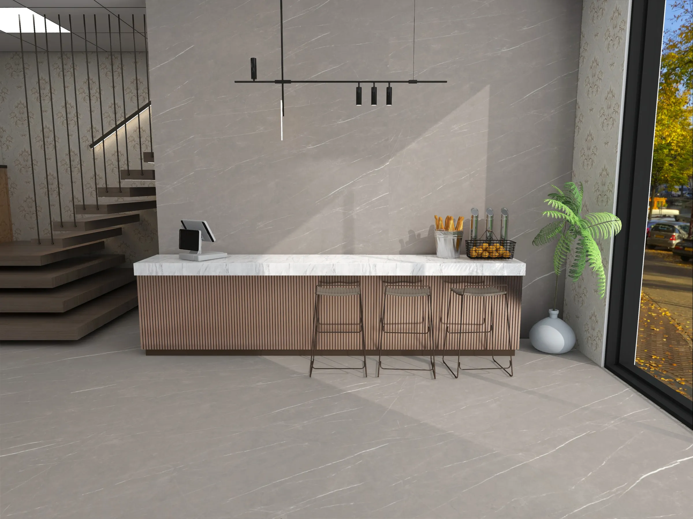 Pietra Grey tiles in a room setting