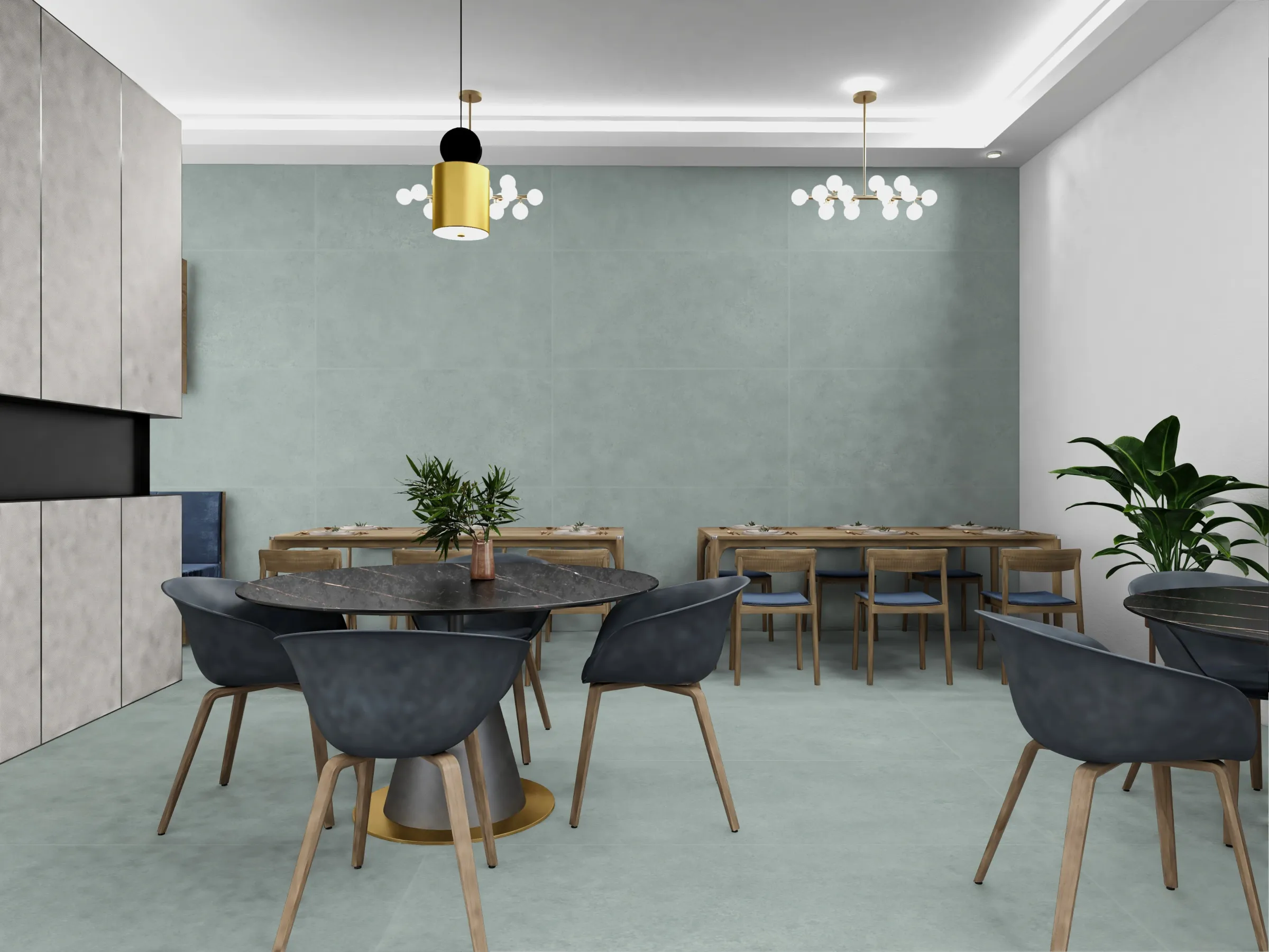 Walnut Olive tiles in a room setting