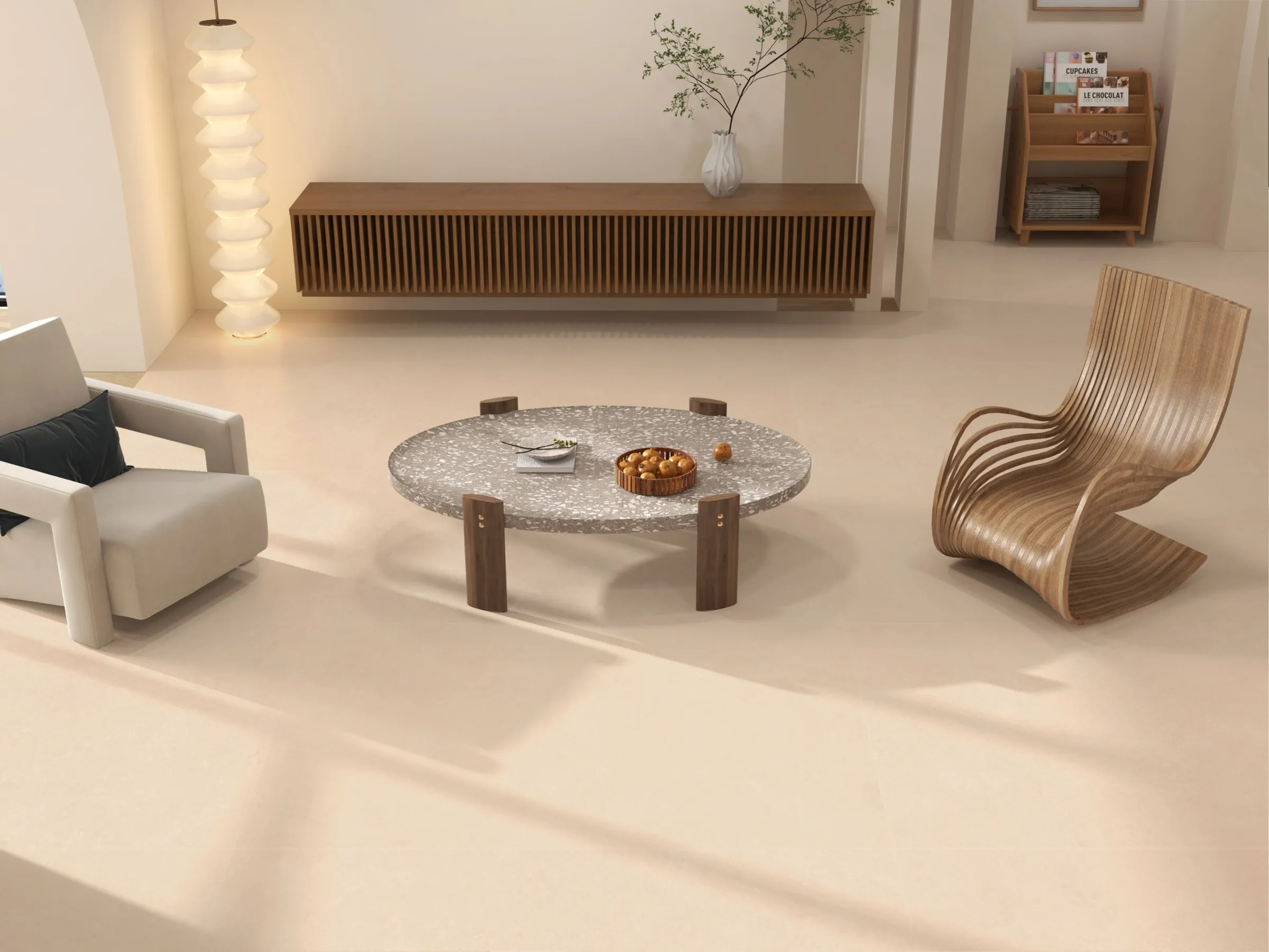 Walnut Crema tiles in a room setting