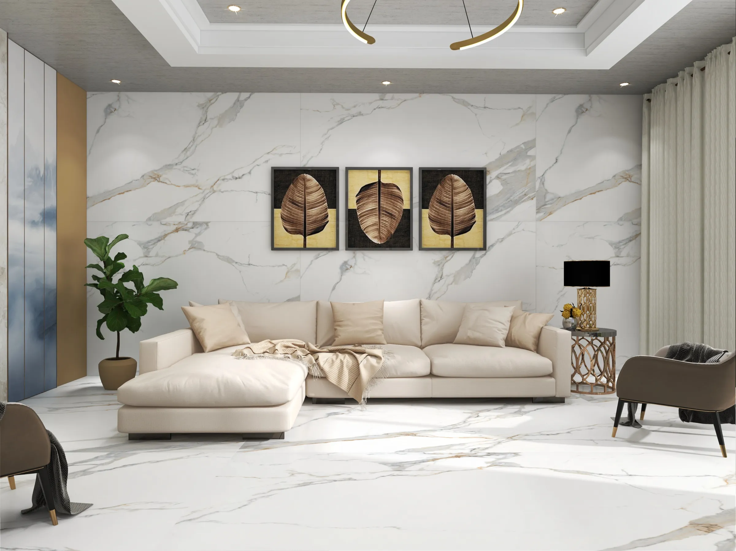 Statuario Fusion tiles in a room setting