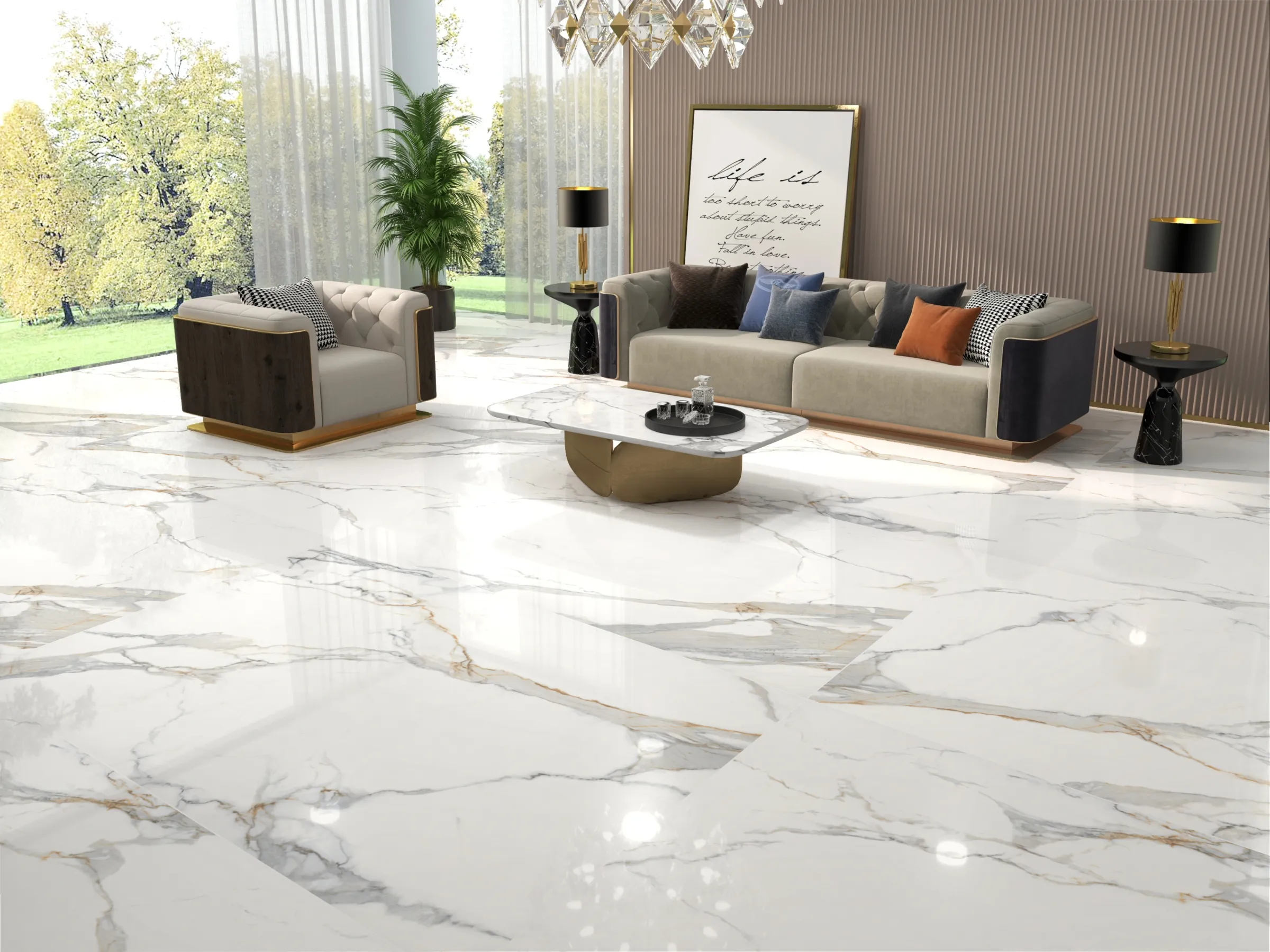 Statuario Fusion tiles in a room setting