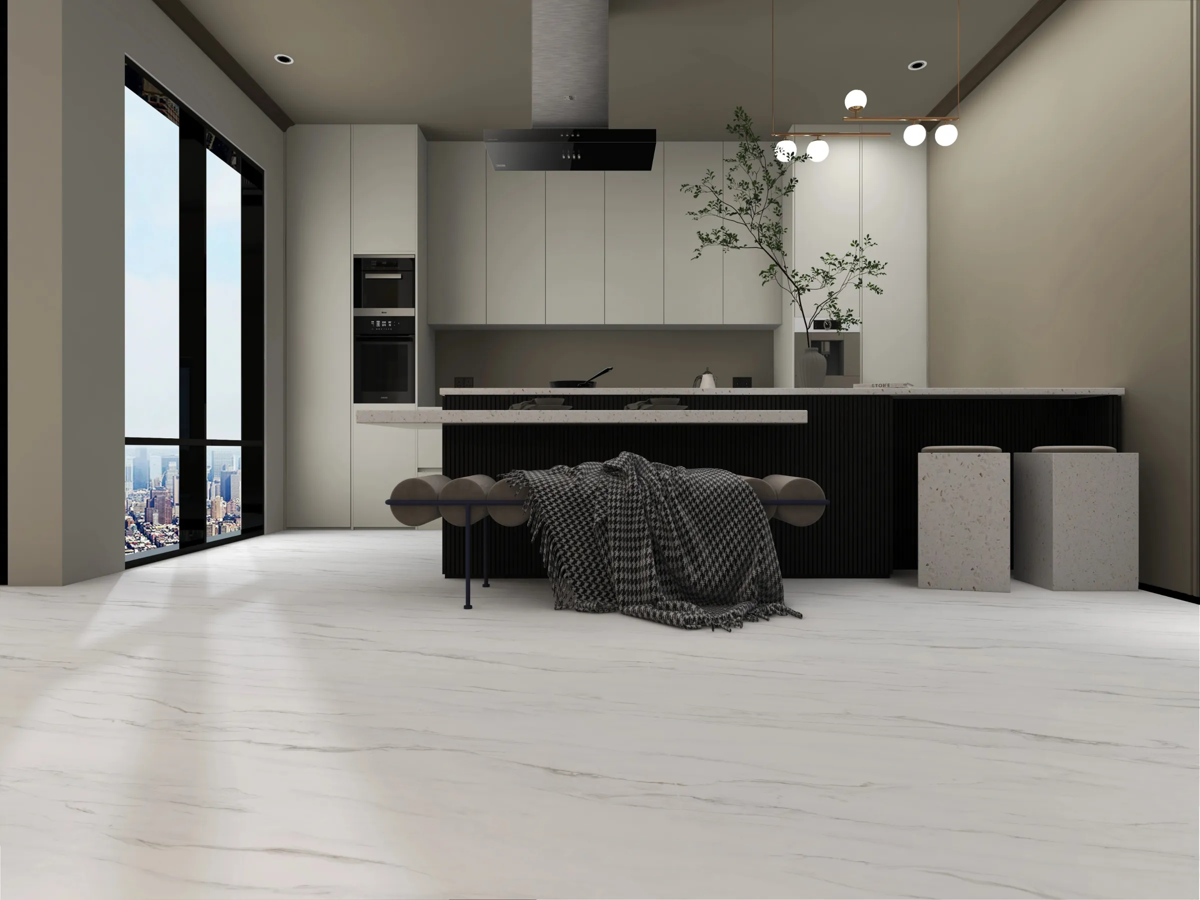 Statuario Dior tiles in a room setting