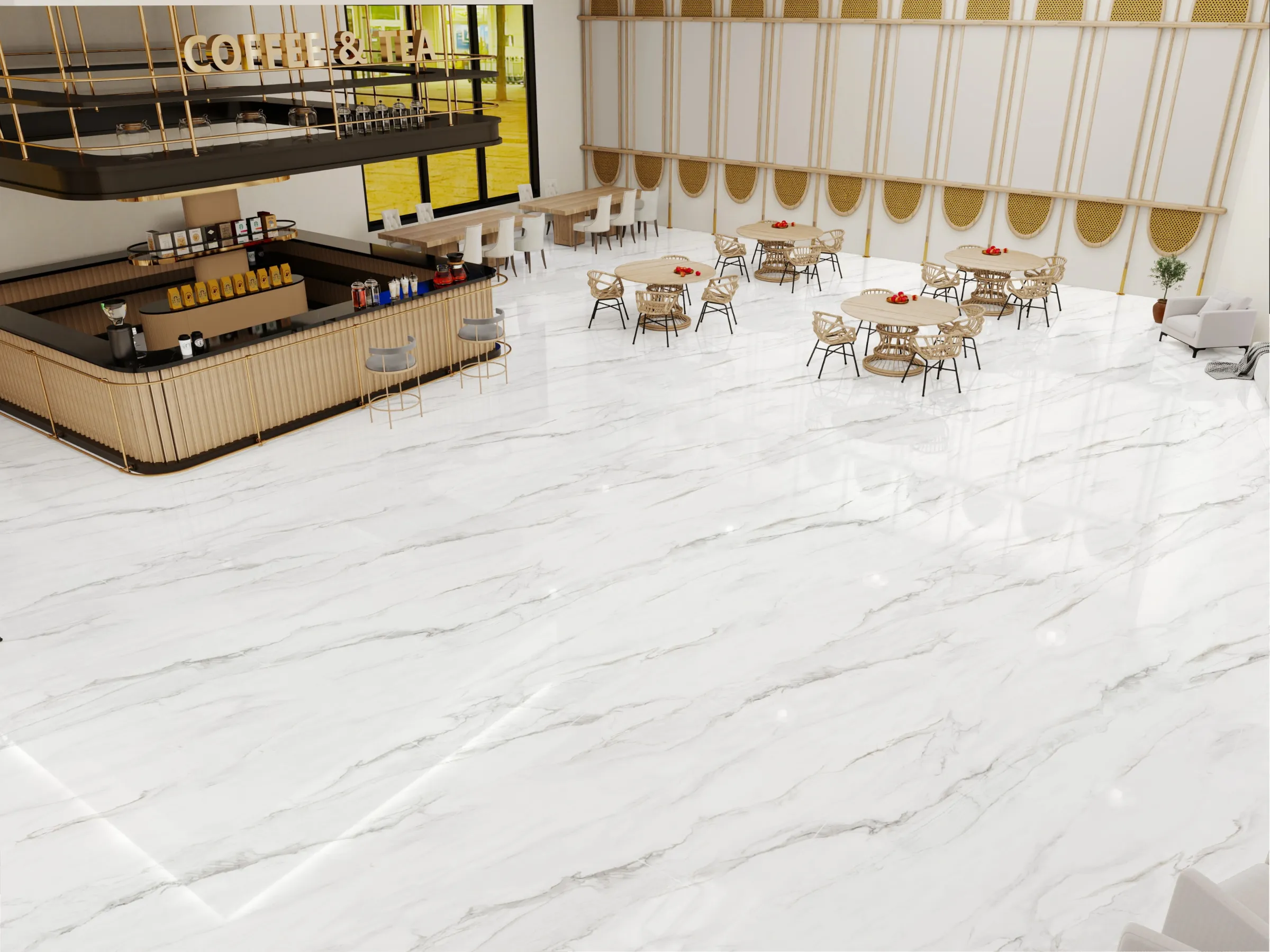 Statuario Dior tiles in a room setting