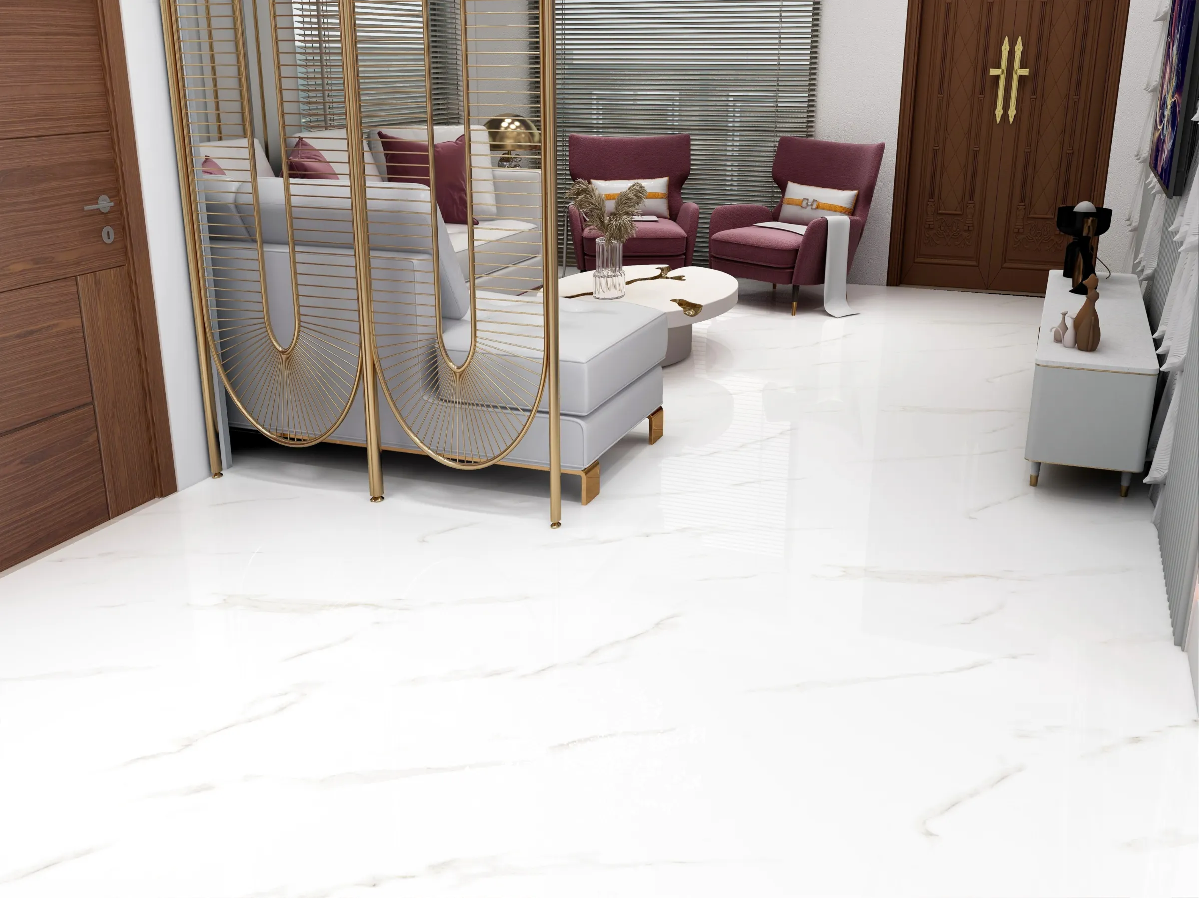 Stable White tiles in a room setting