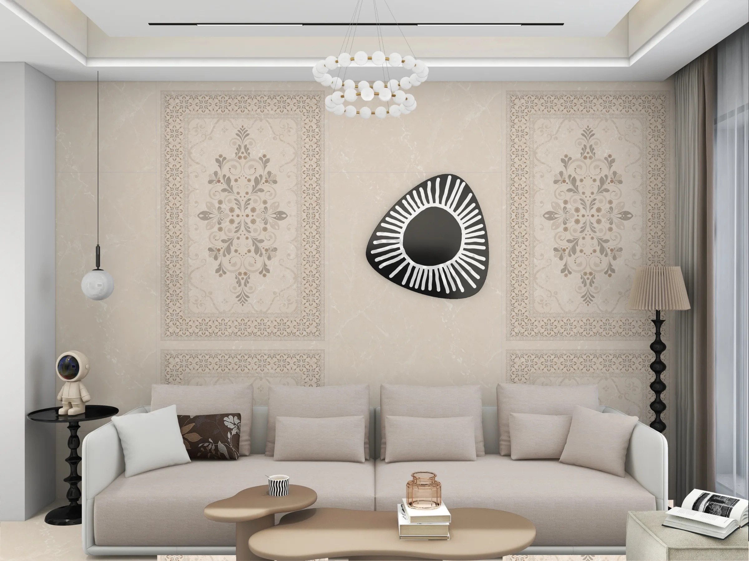Tunisia Crema Decore tiles in a room setting