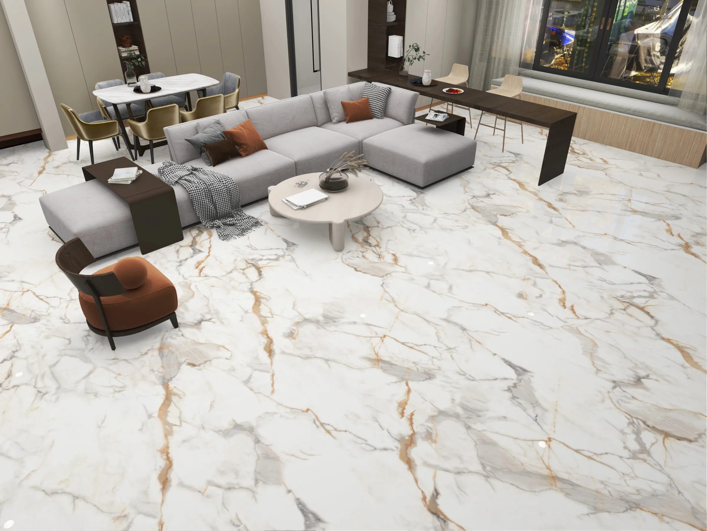 Statuario Aara tiles in a room setting