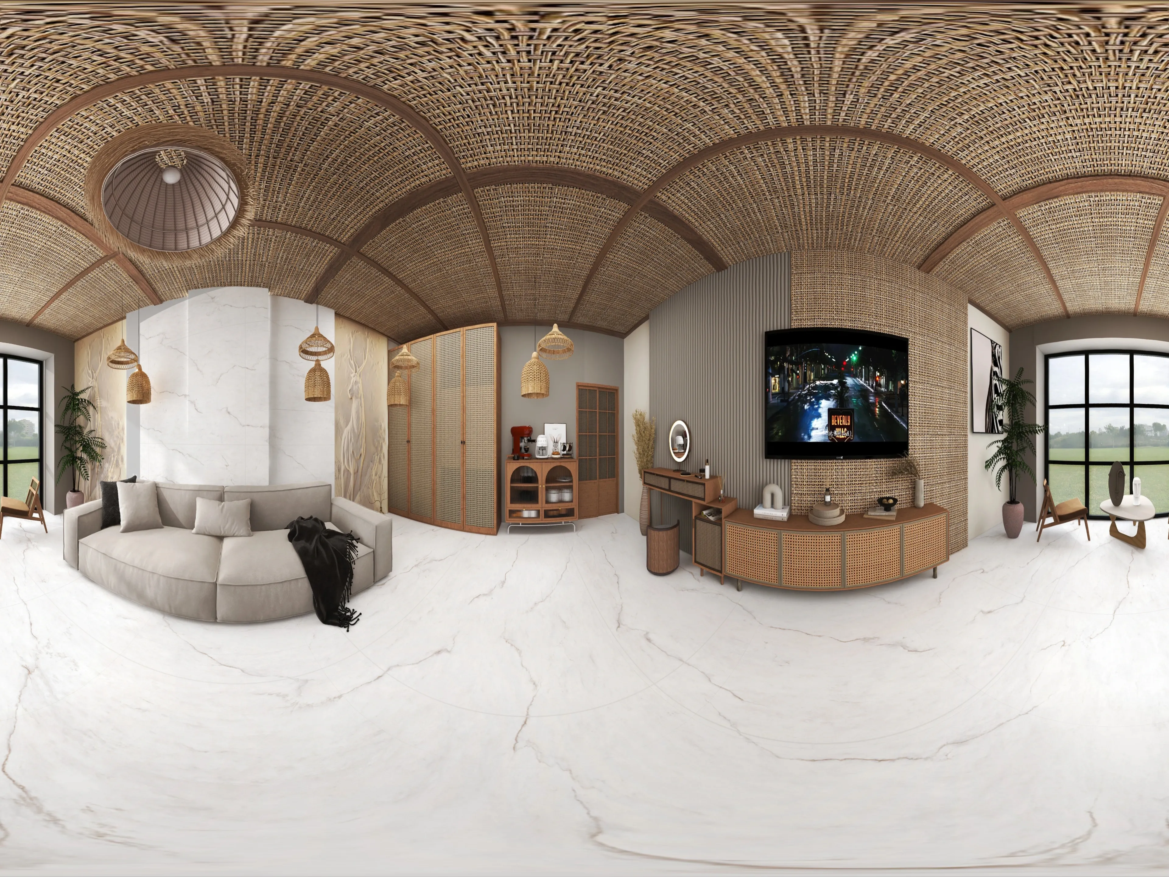 A 360 degree room with Arcitic White tiles