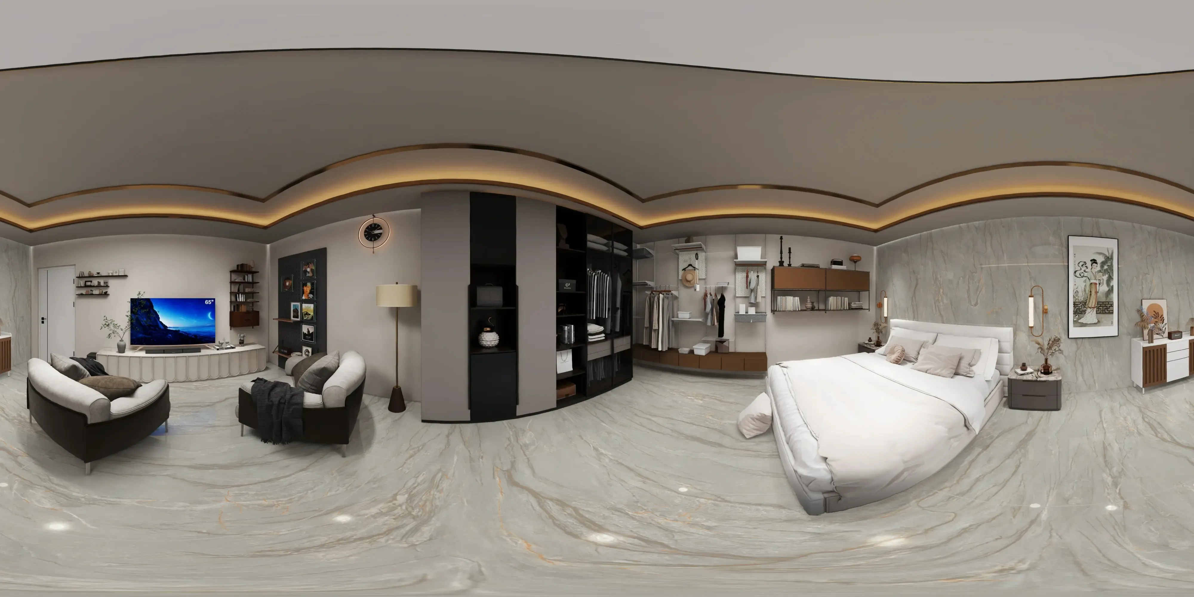 A 360 degree room with Tanum Olive tiles