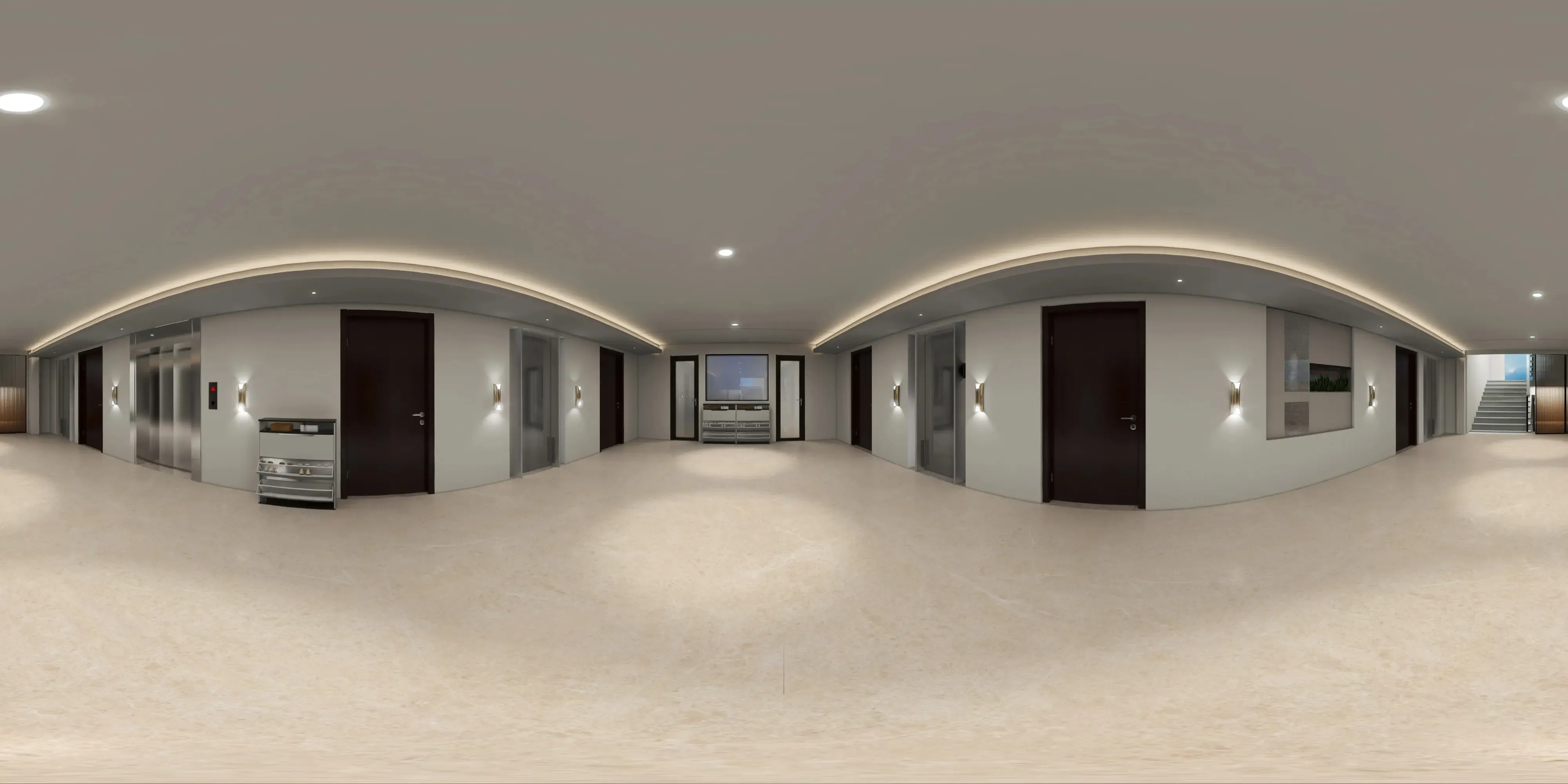 A 360 degree room with Marfil Crema tiles