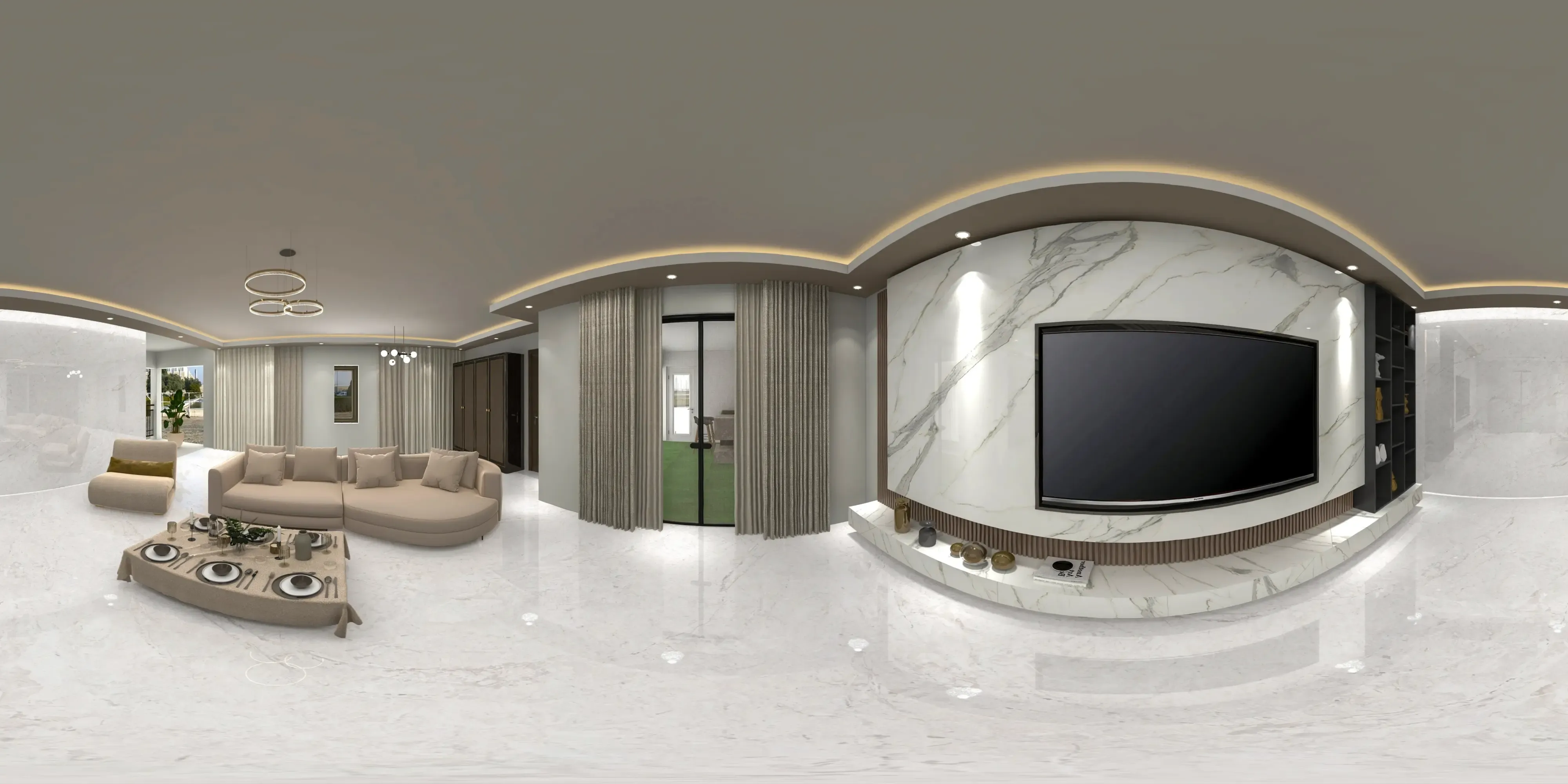 A 360 degree room with Iris Bianco tiles