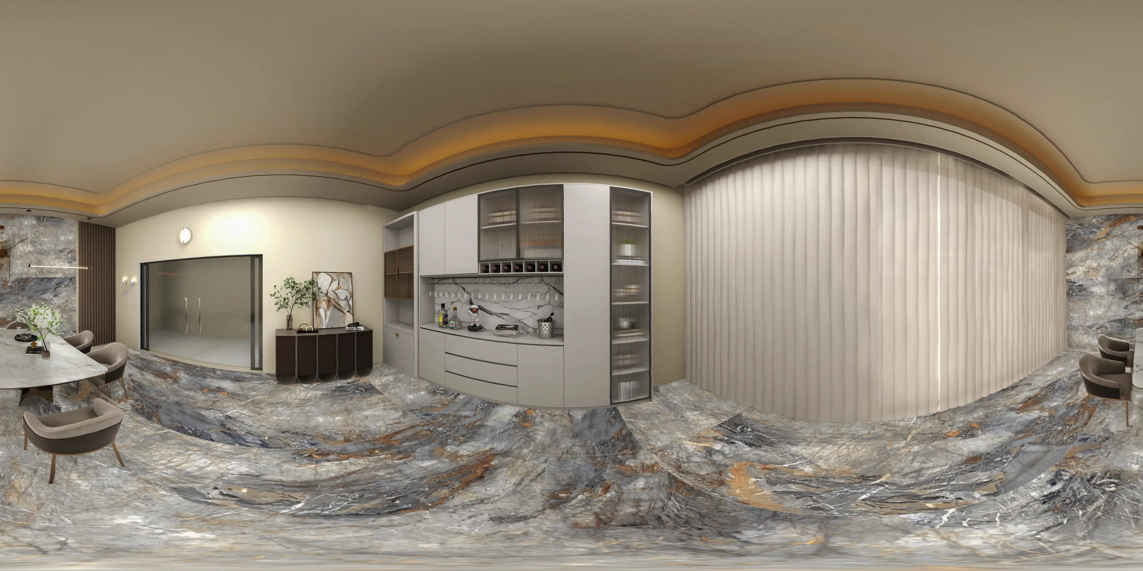 A 360 degree room with Explosion Blue tiles