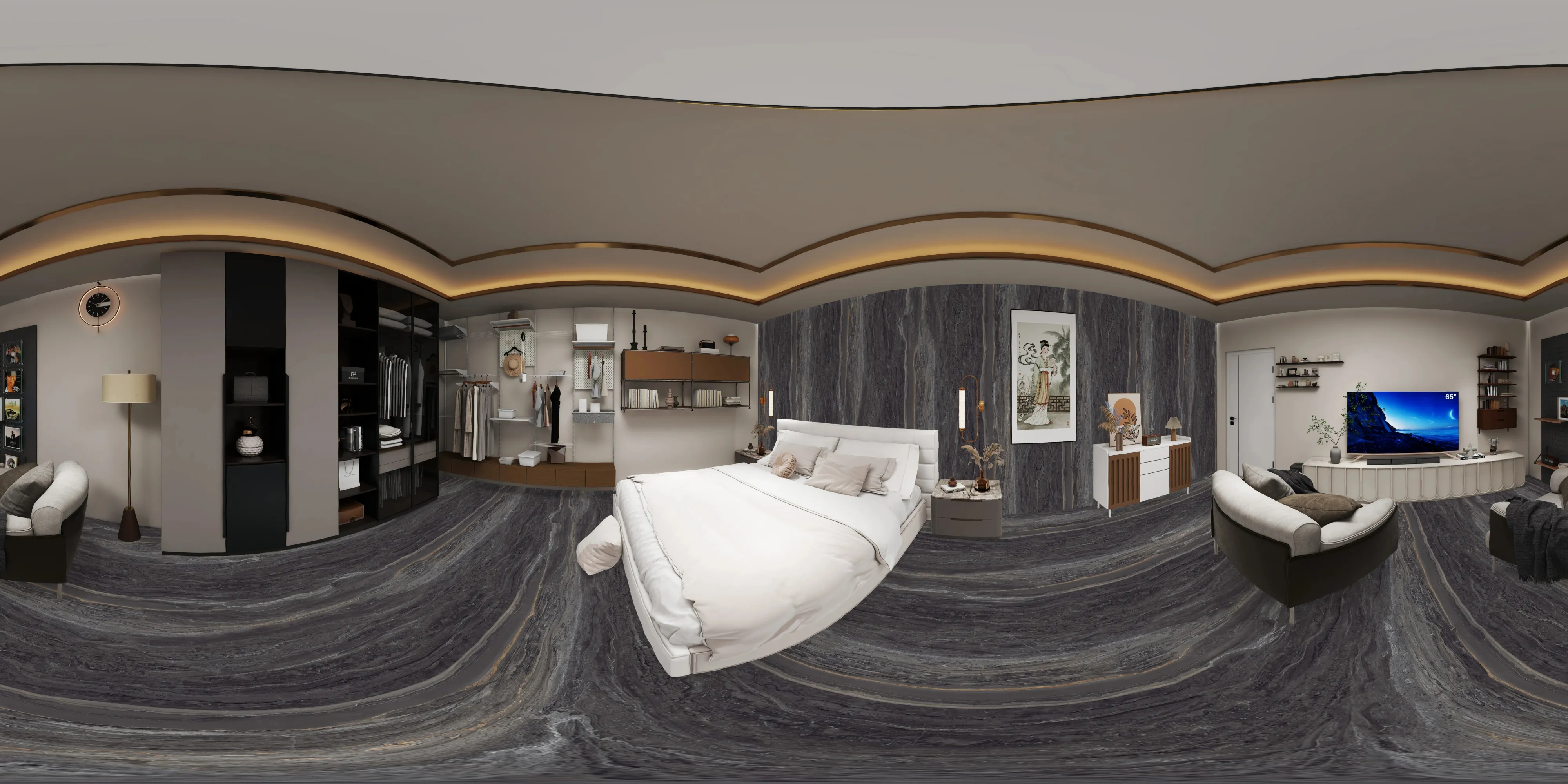 A 360 degree room with 875011 Vestal Black tiles
