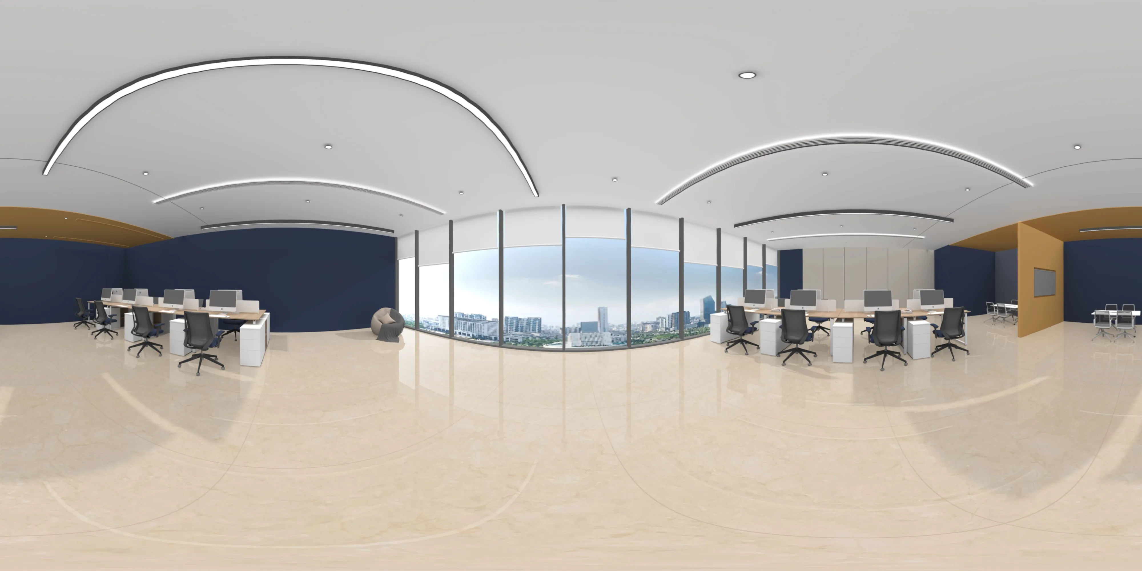 A 360 degree room with Coral Crema tiles