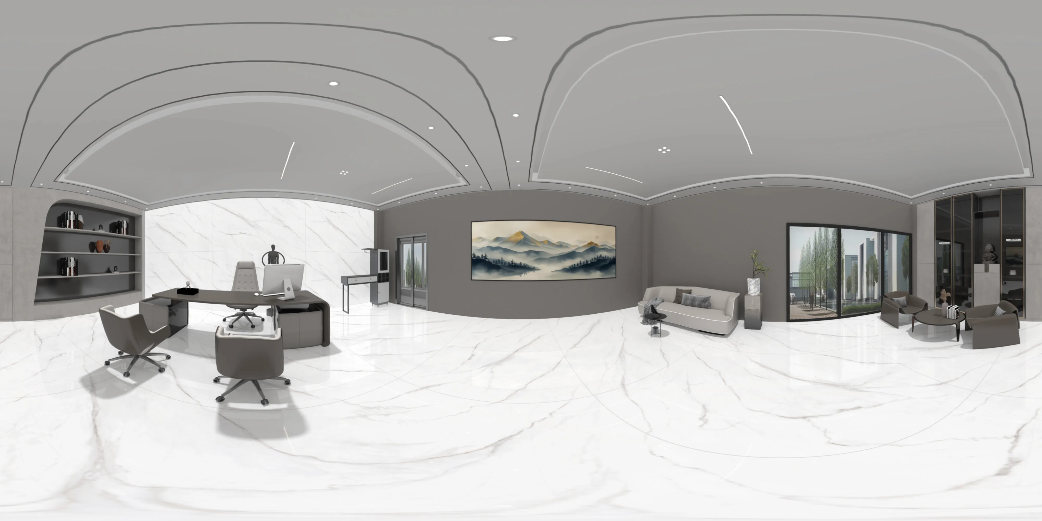 A 360 degree room with Moon White tiles