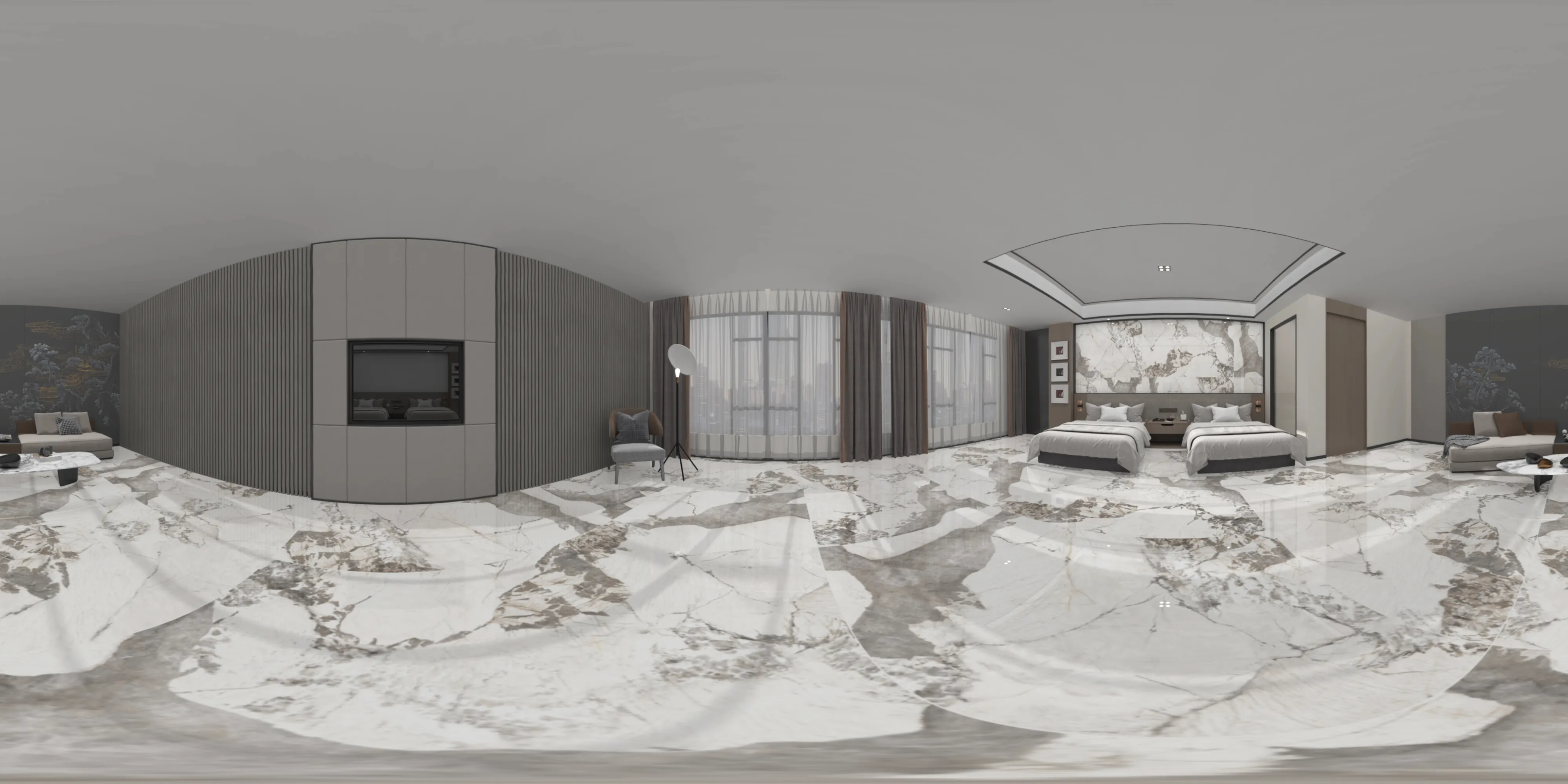 A 360 degree room with Pantagonia White tiles