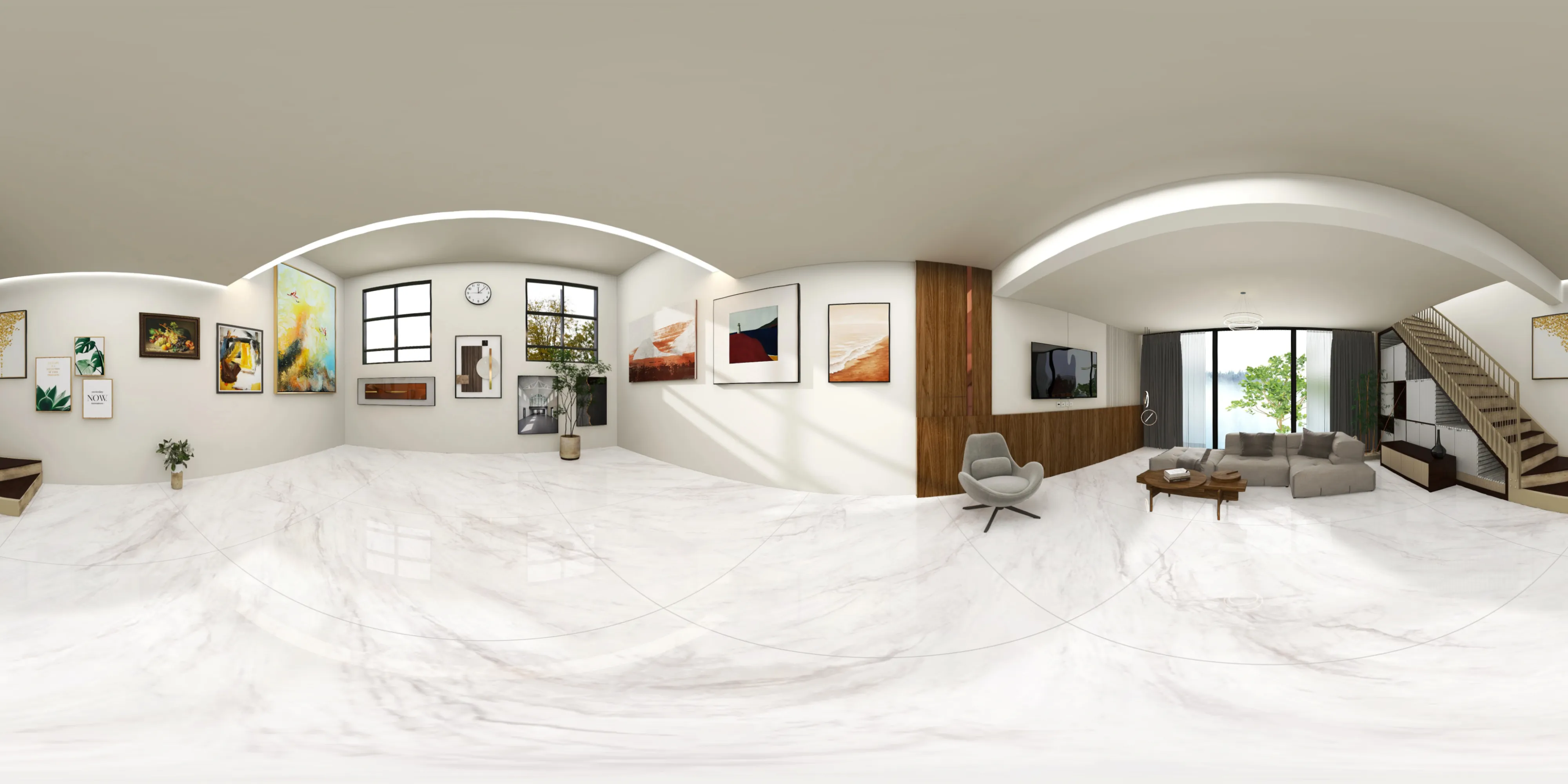 A 360 degree room with Polarangelo Ash tiles