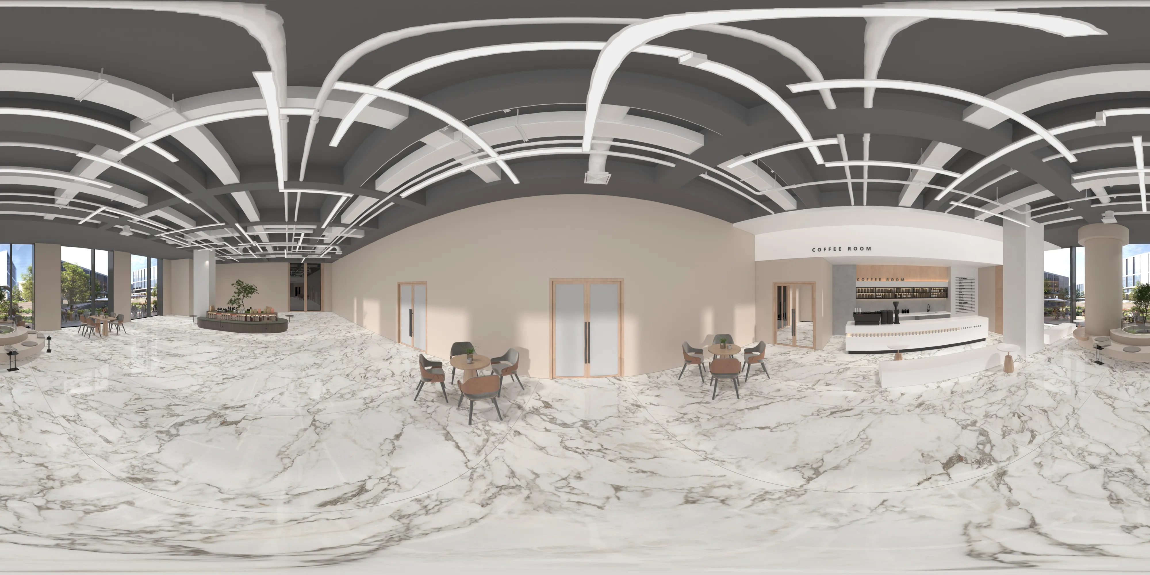 A 360 degree room with White Volakas tiles